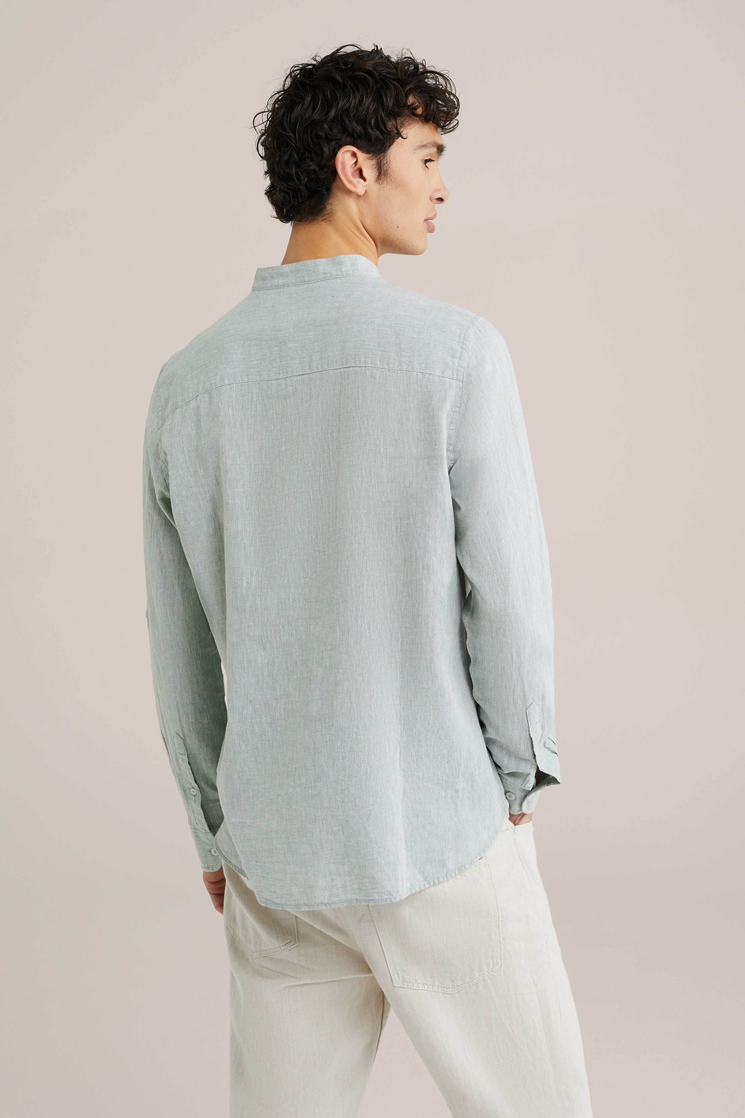 Camisa Regular Fit em Linho Misto com Gola Mao - Menta