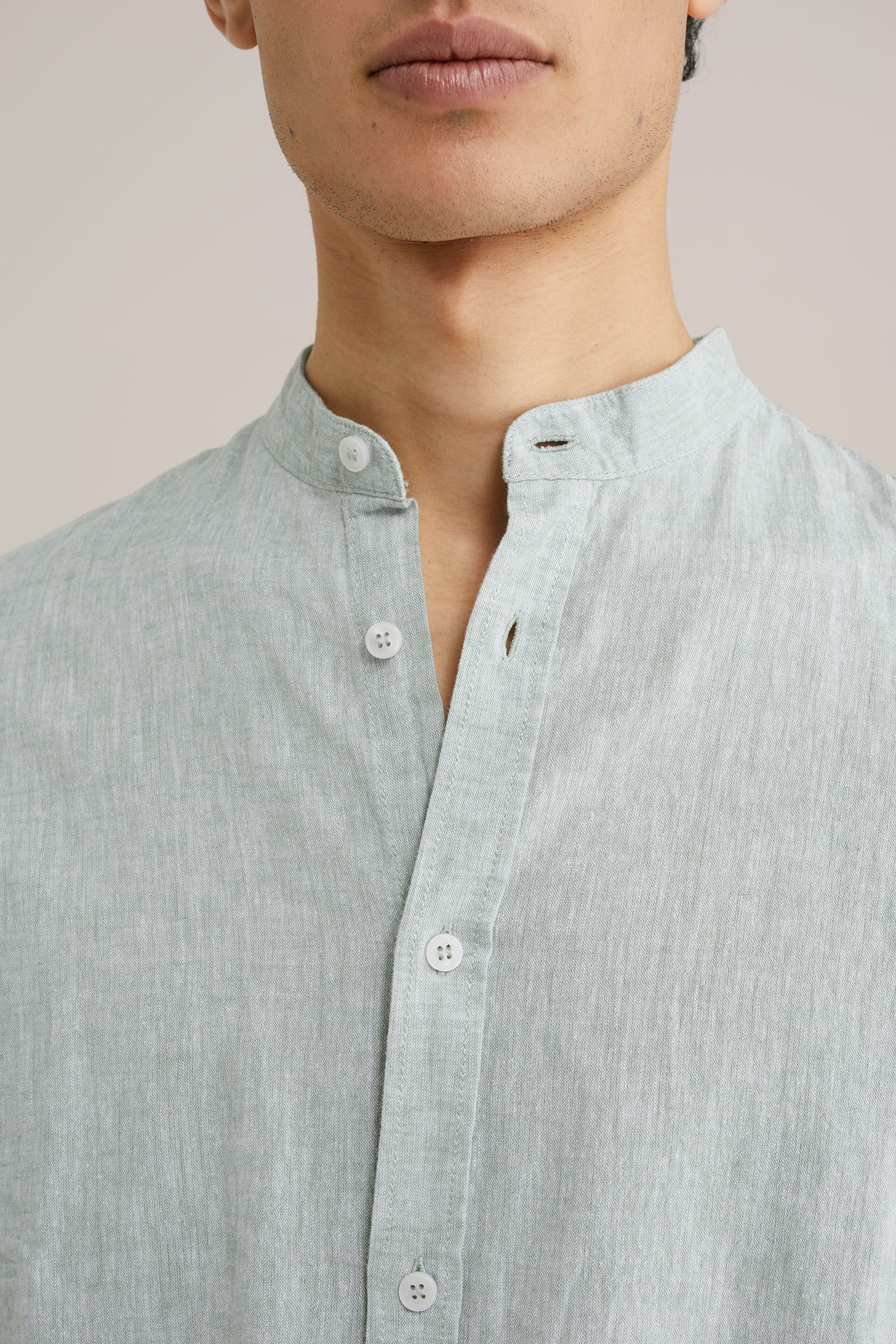 Camisa Regular Fit em Linho Misto com Gola Mao - Menta