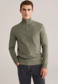 Suéter Masculino em Algodão com Gola Troyer e Zíper - Verde musgo