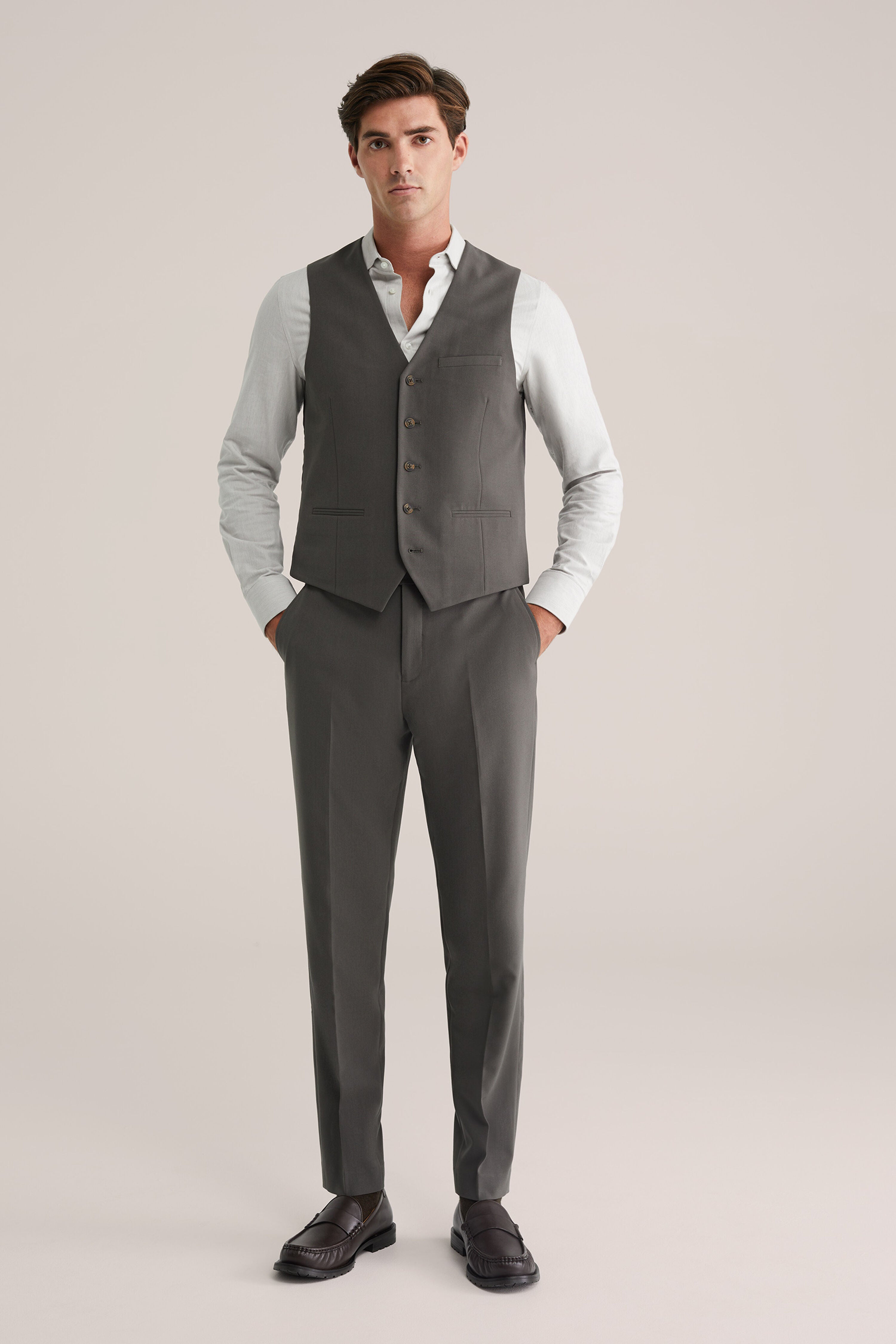 Colete Regular Fit Alfaiataria Masculino - Cinza escuro
