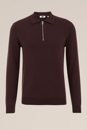 Suéter de Malha Fina com Gola Troyer e Zíper - Marrom