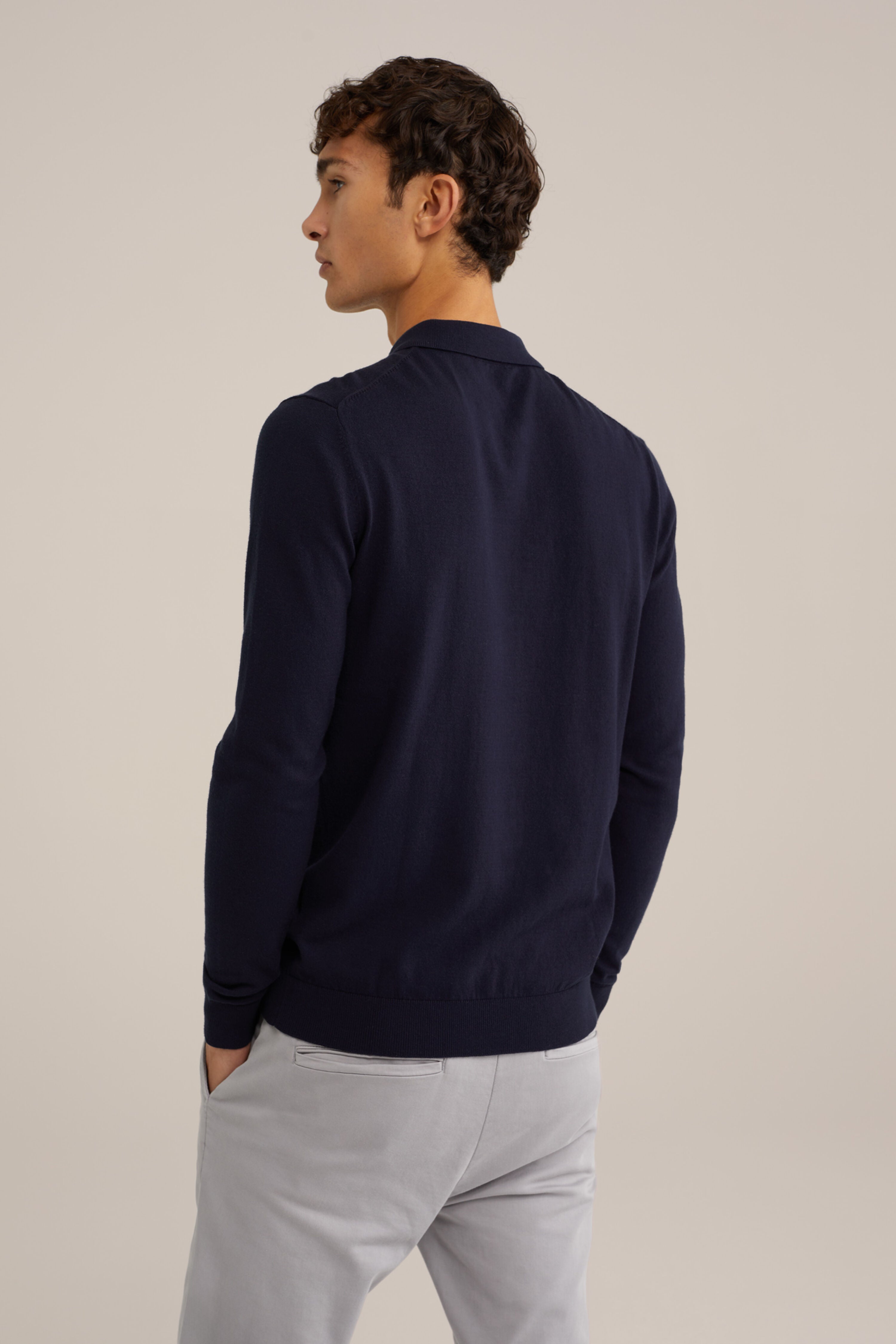 Suéter de Malha Fina com Gola Troyer e Zíper - Azul marinho