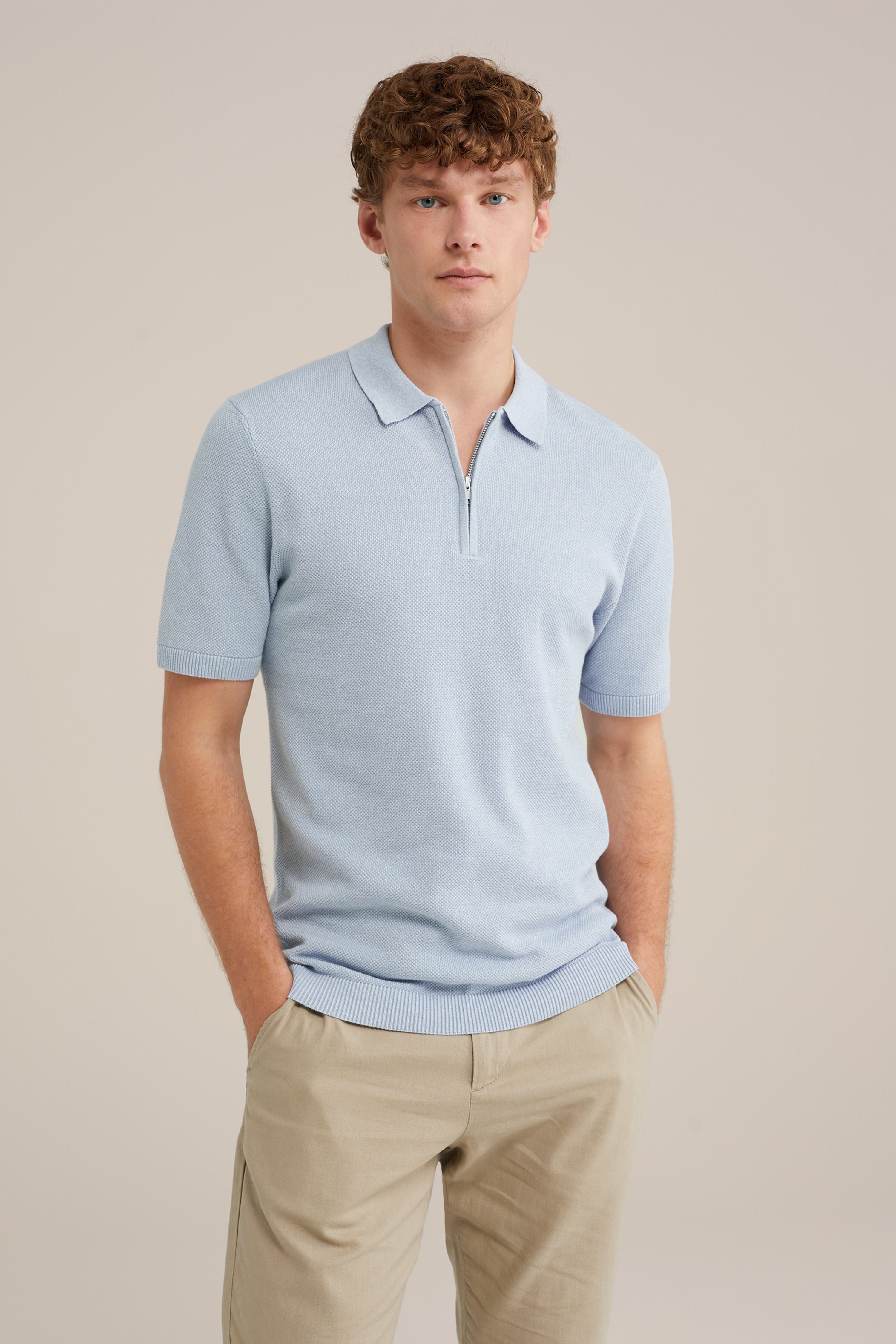 Camisa Gola Polo com Zíper - Azul claro