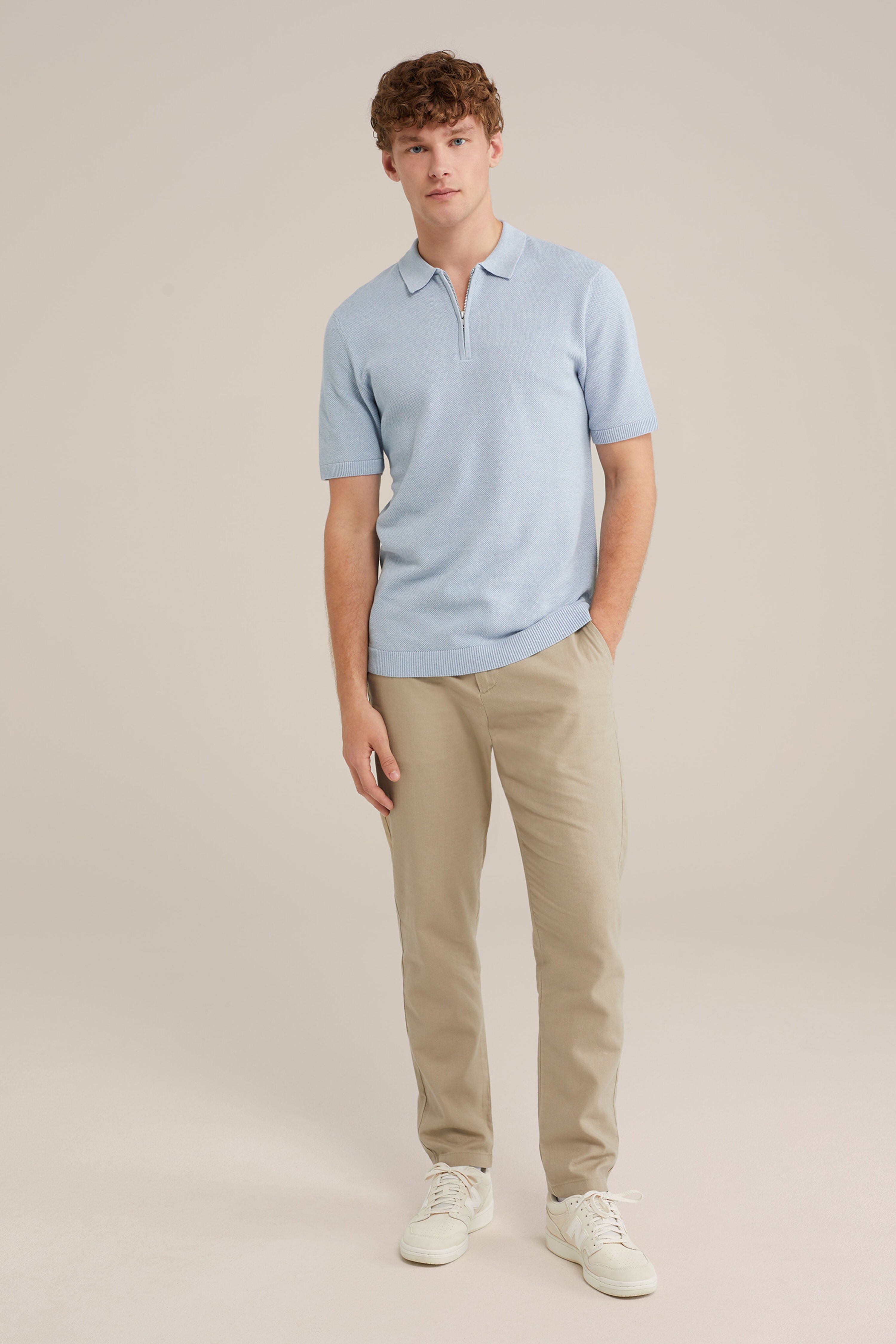 Camisa Gola Polo com Zíper - Azul claro