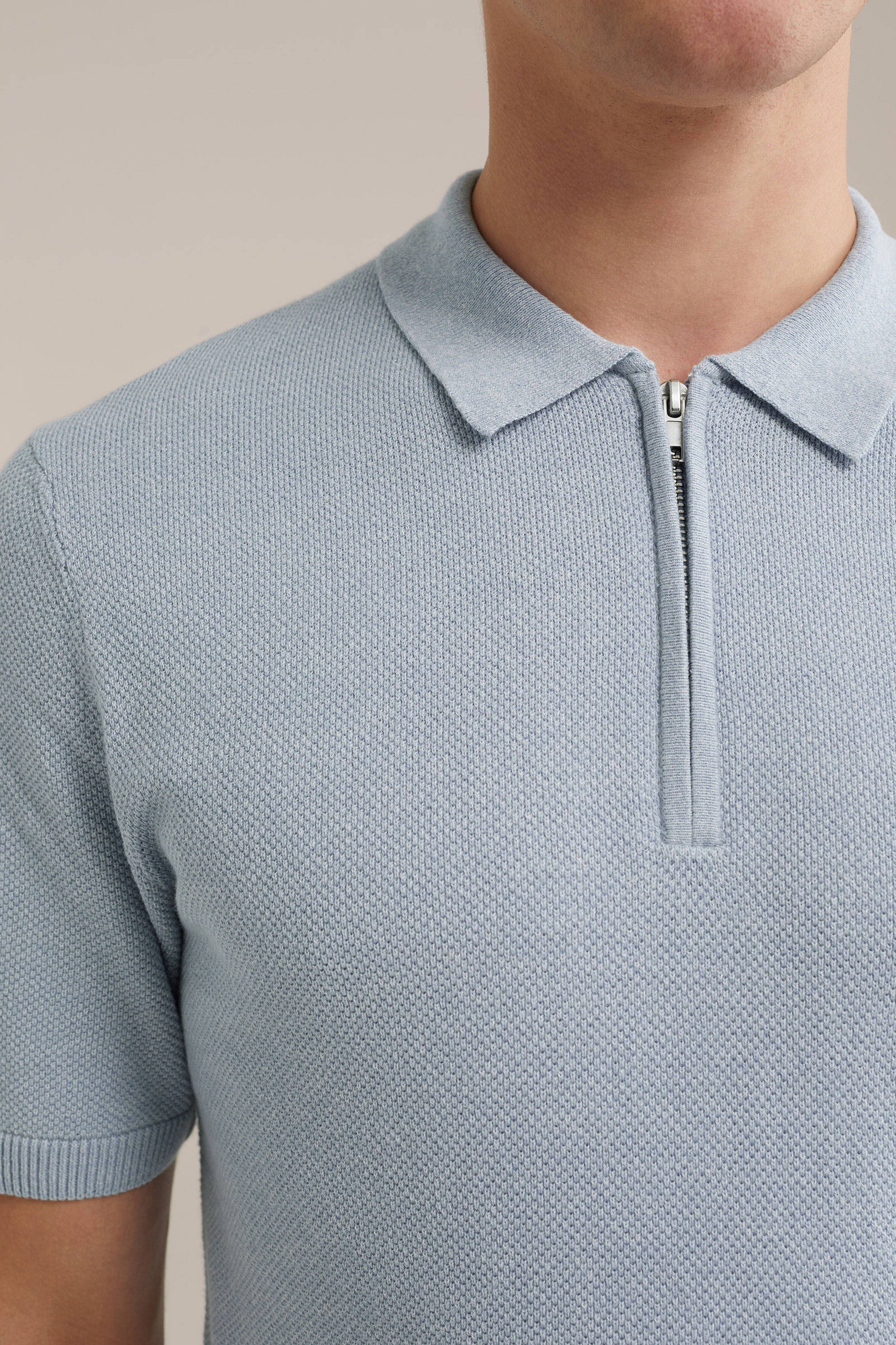 Camisa Gola Polo com Zíper - Azul claro