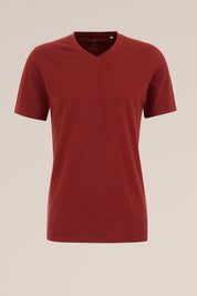 Camiseta Básica de Corte Regular com Gola V - Vermelho
