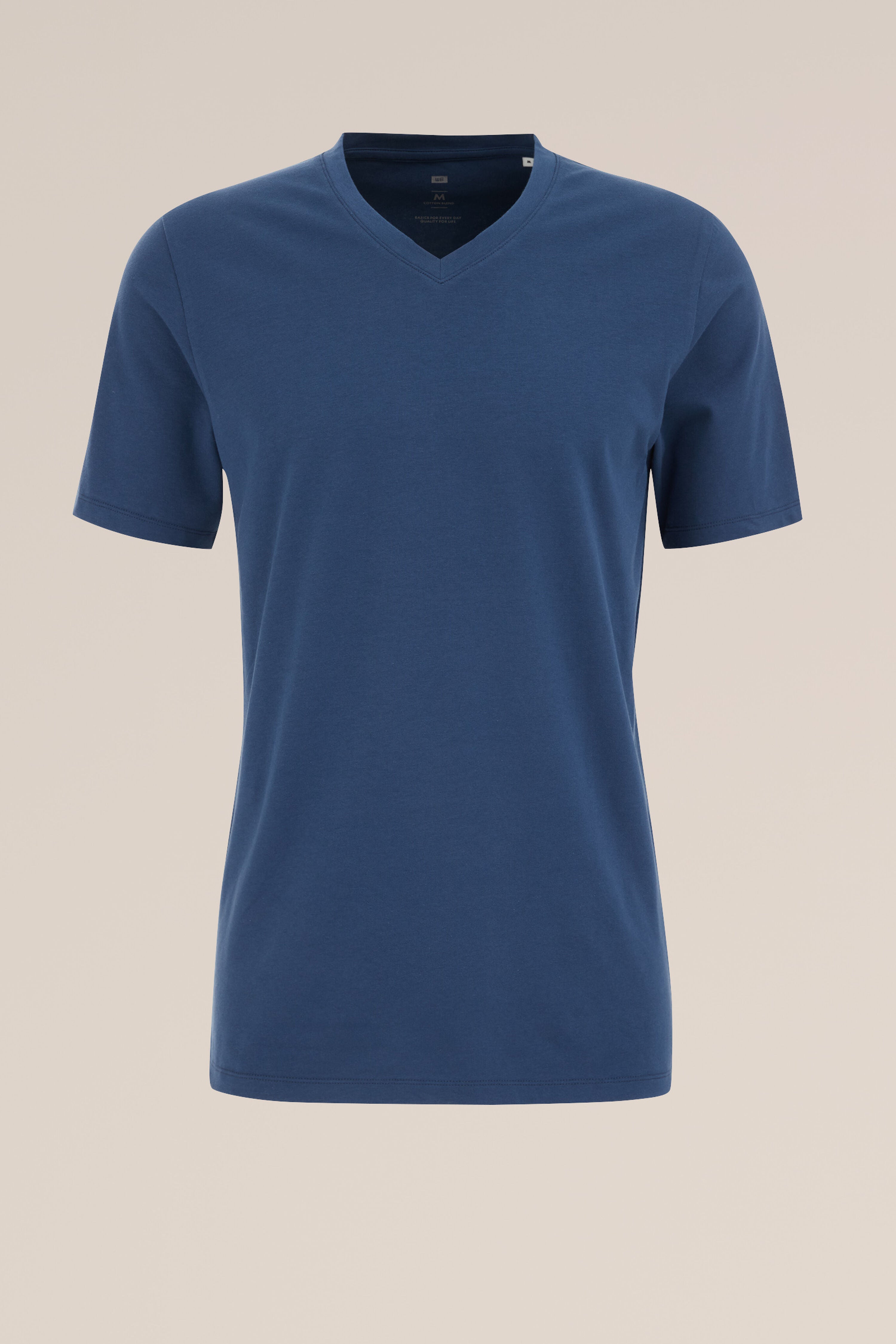 Camiseta Básica de Corte Regular com Gola V - Azul