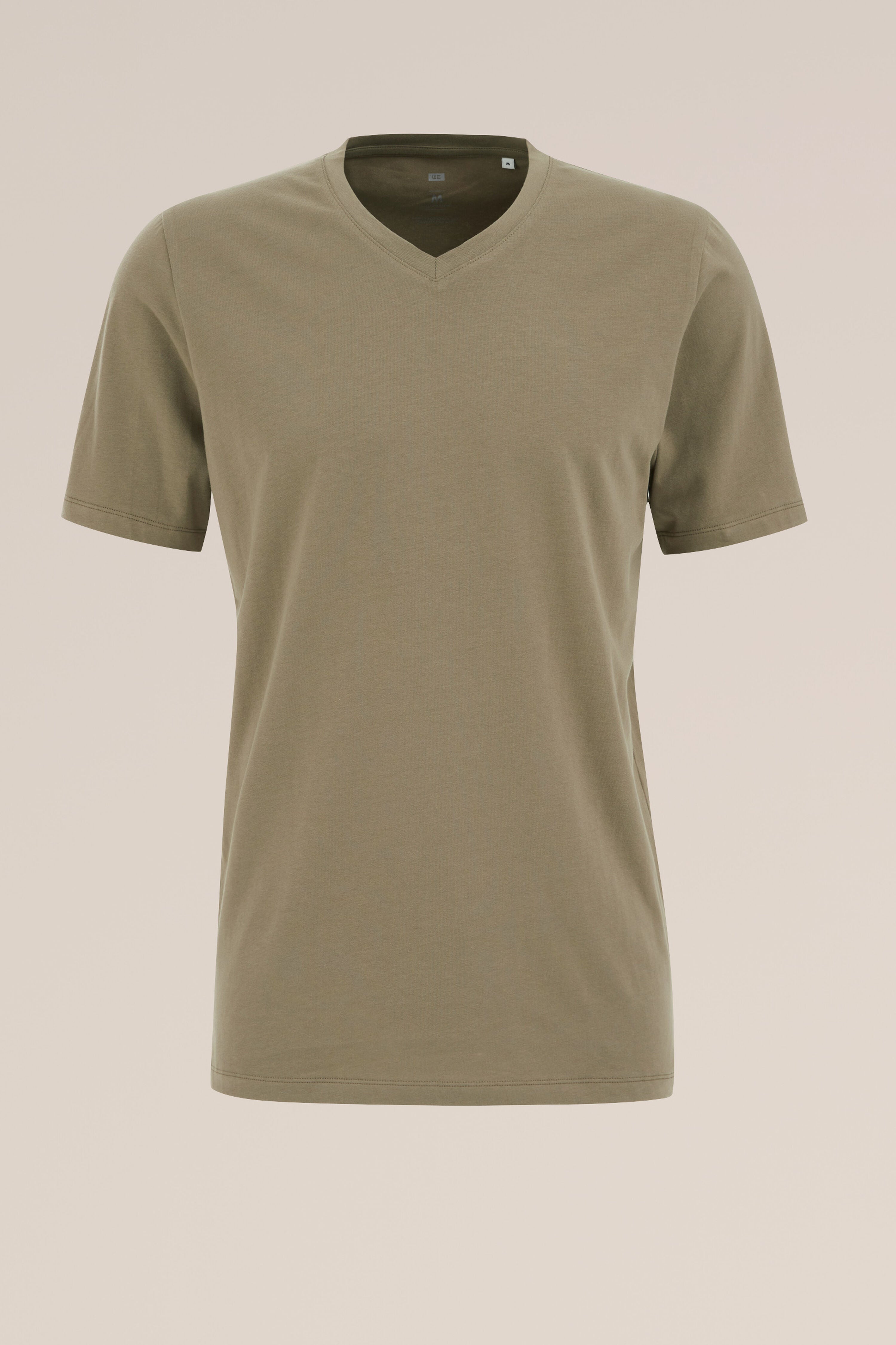 Camiseta Básica de Corte Regular com Gola V - Verde oliva