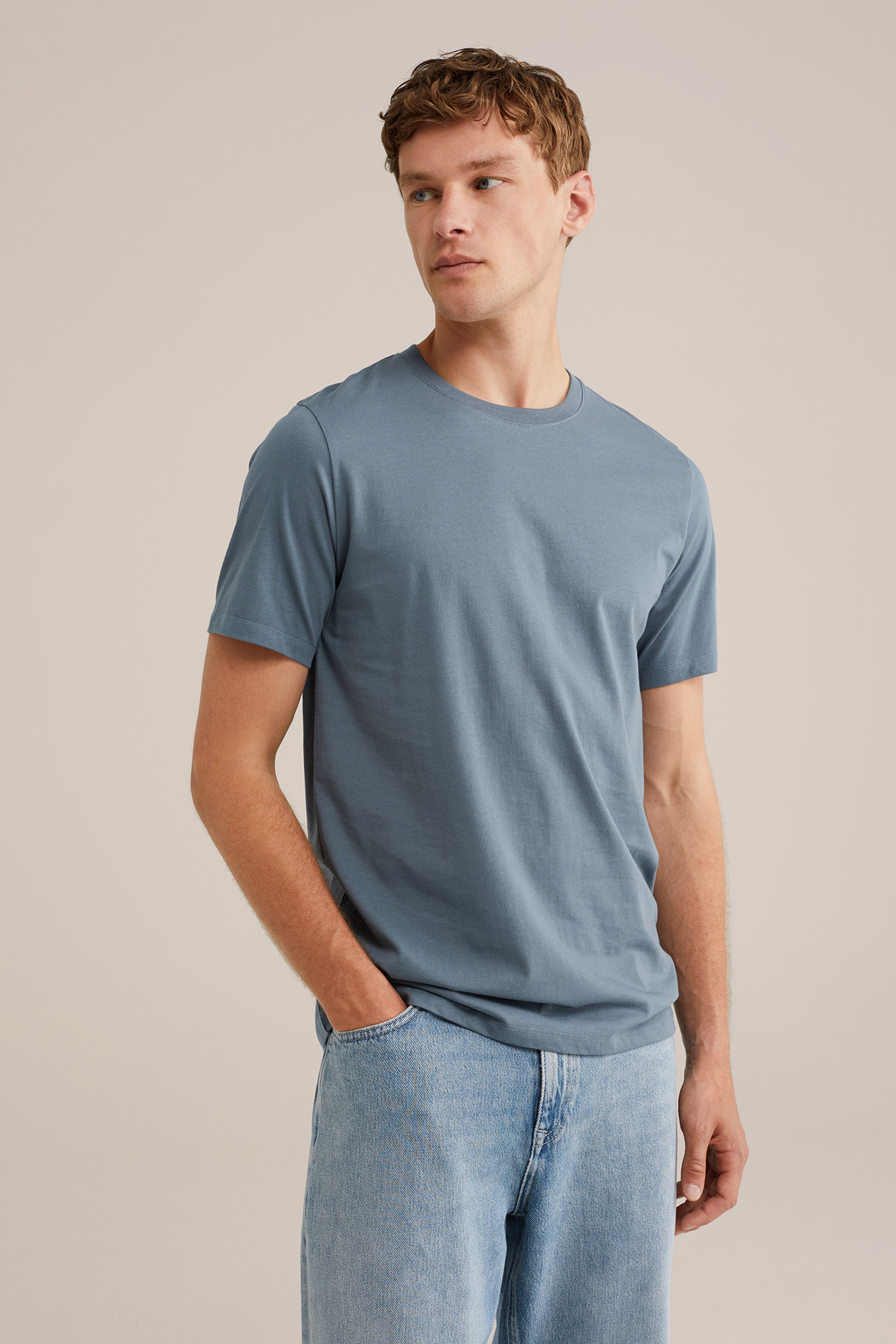 Camiseta Básica de Corte Regular - Azul