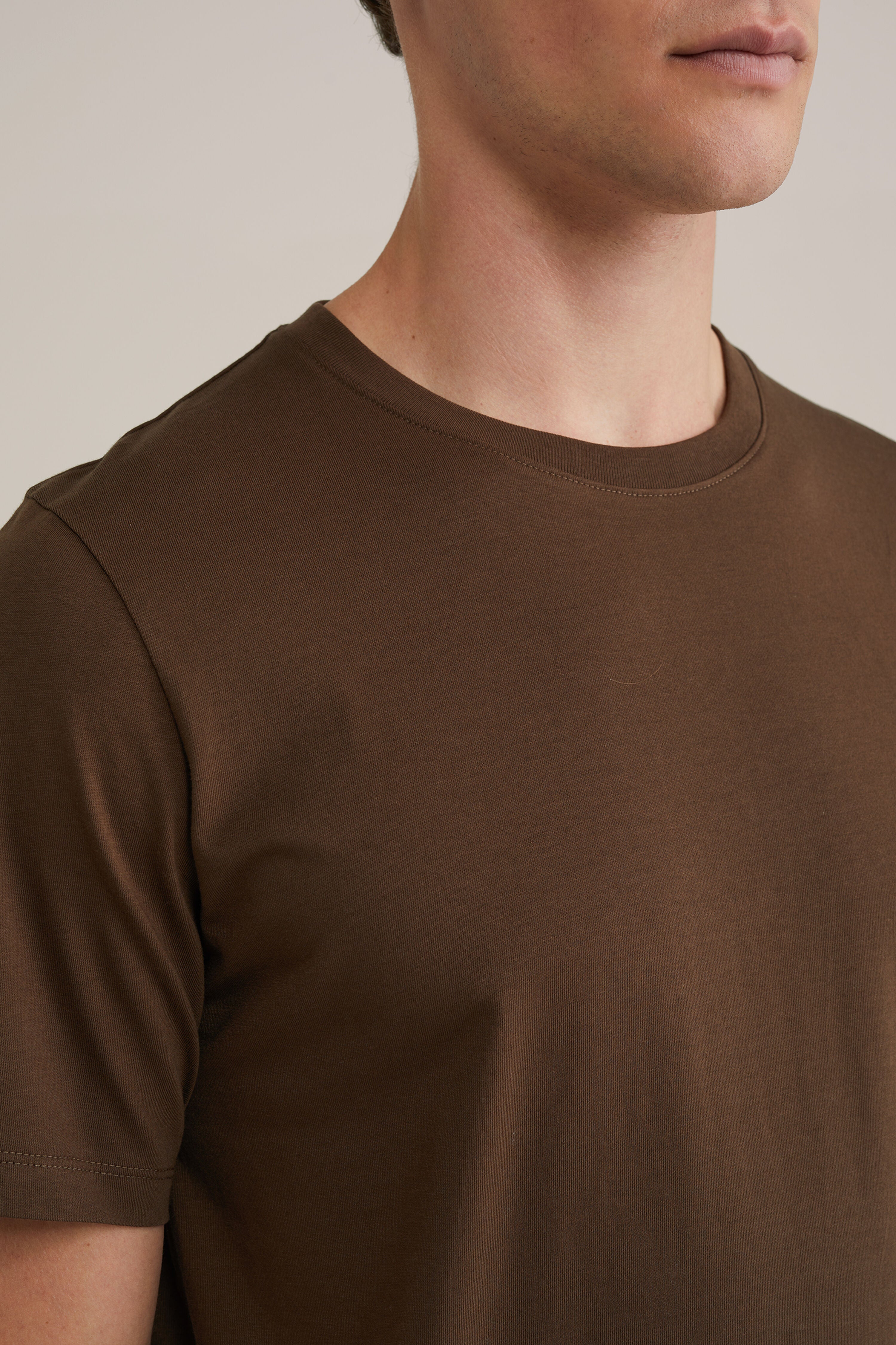 Camiseta Básica de Corte Regular - Marrom