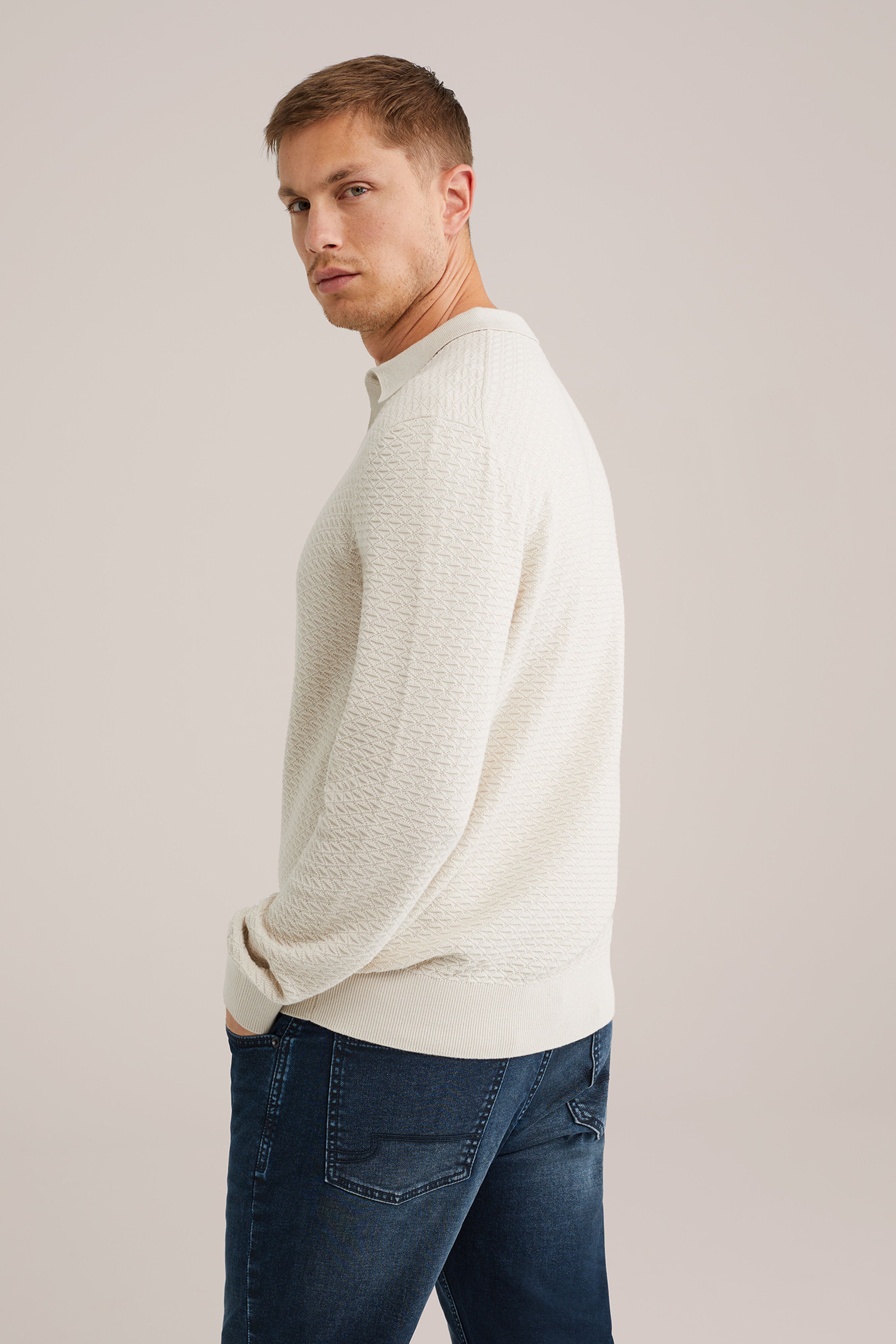 Camisa Polo de Malha Texturizada - Off white