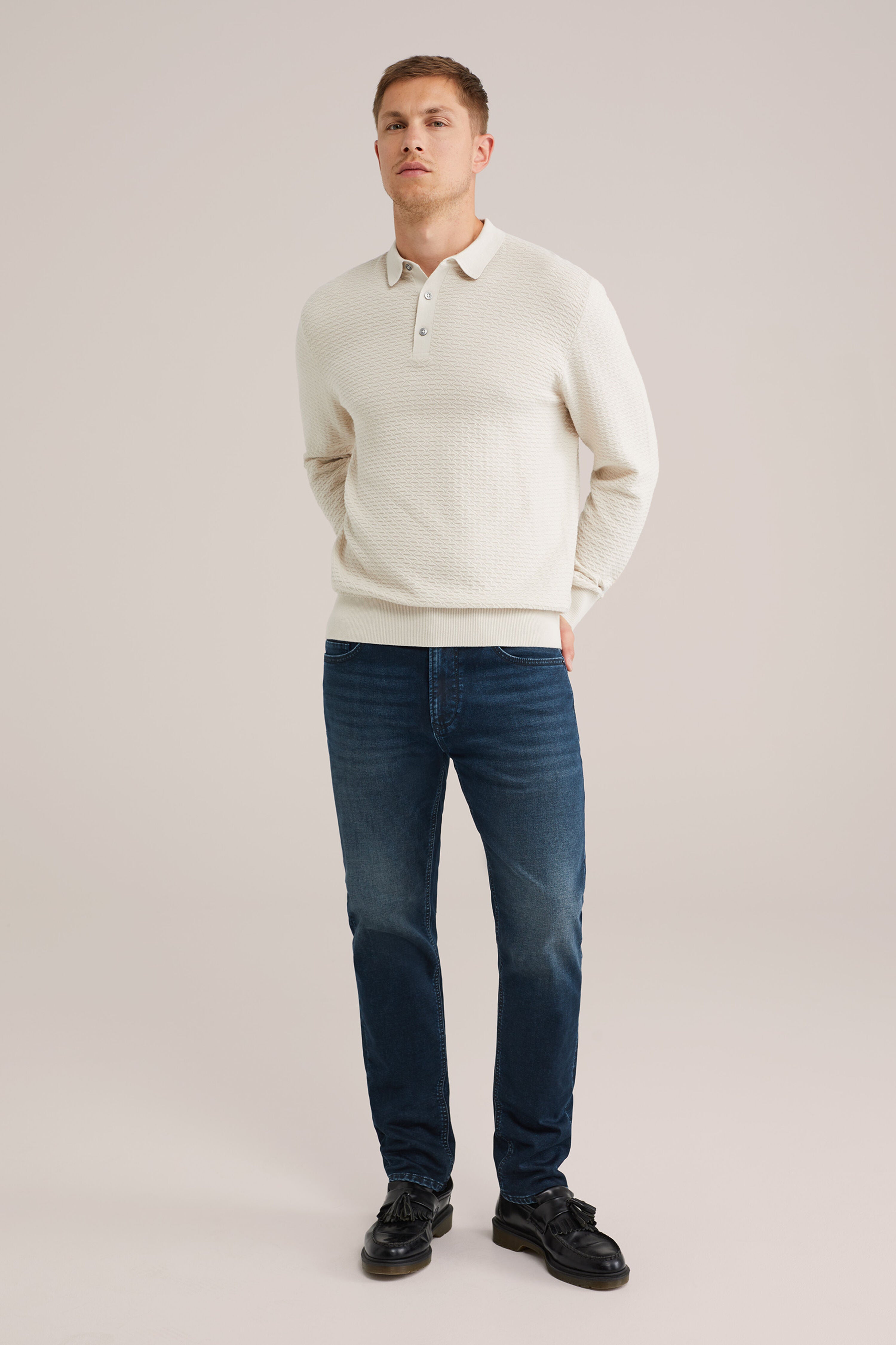 Camisa Polo de Malha Texturizada - Off white