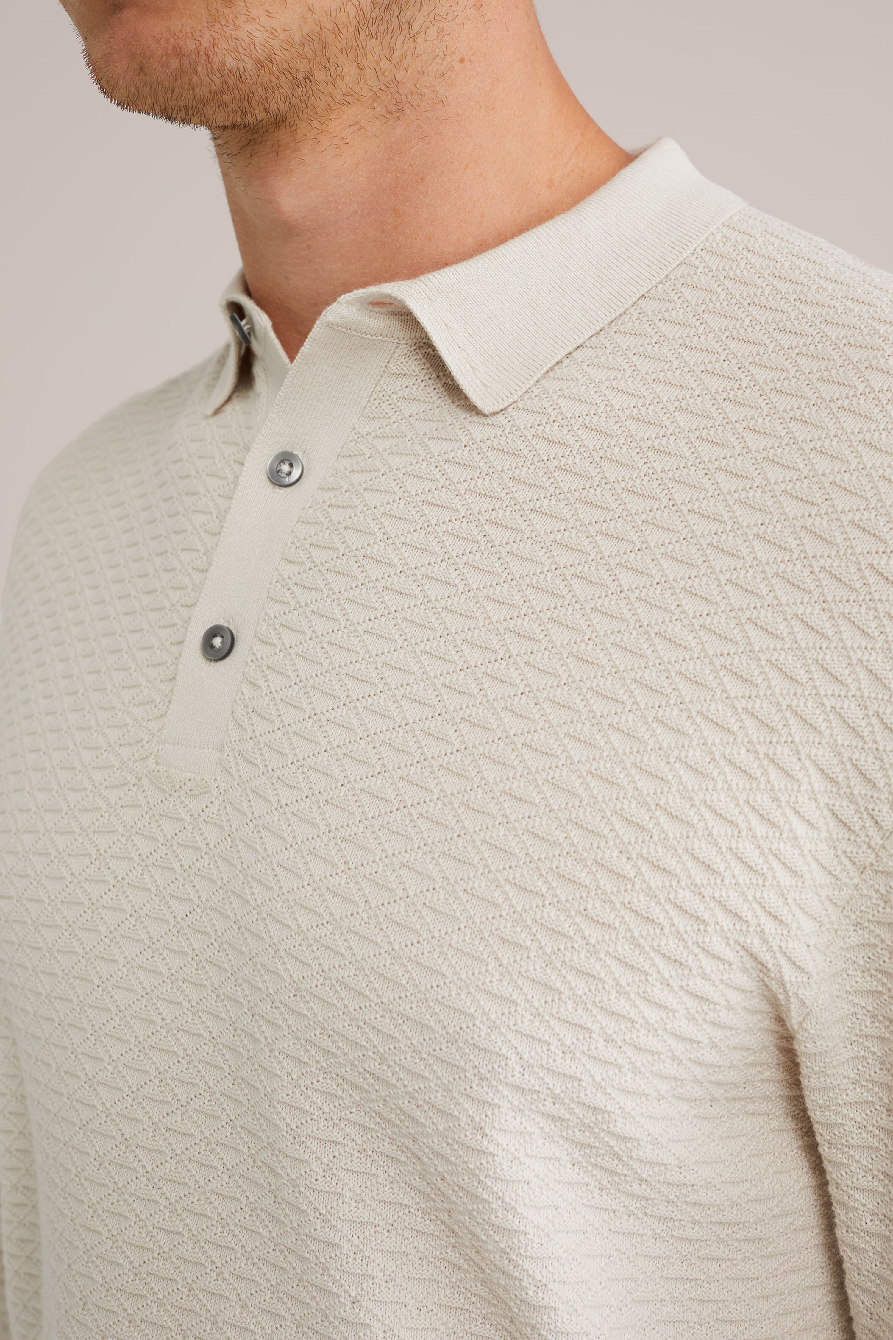 Camisa Polo de Malha Texturizada - Off white