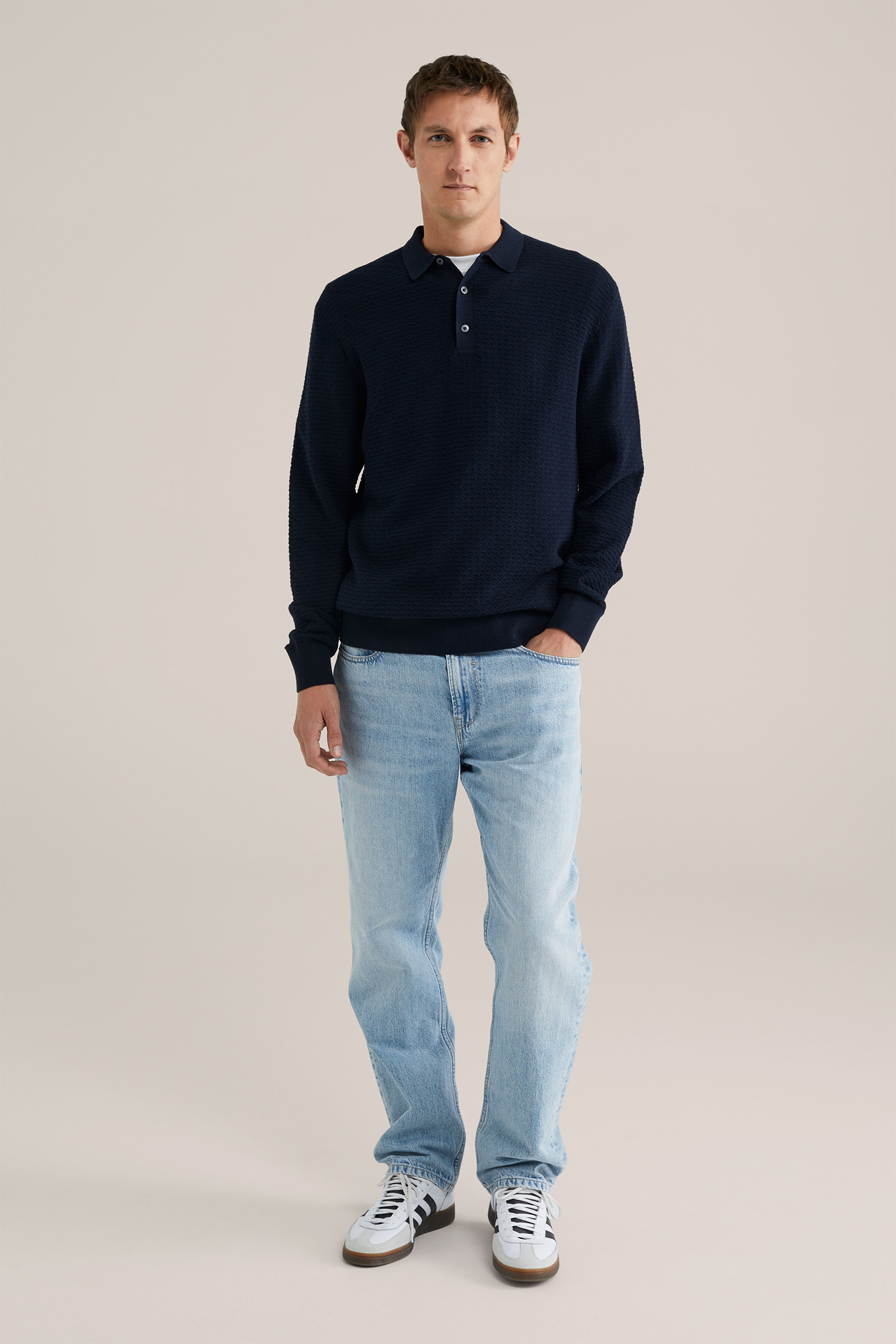 Camisa Polo de Malha Texturizada - Azul marinho