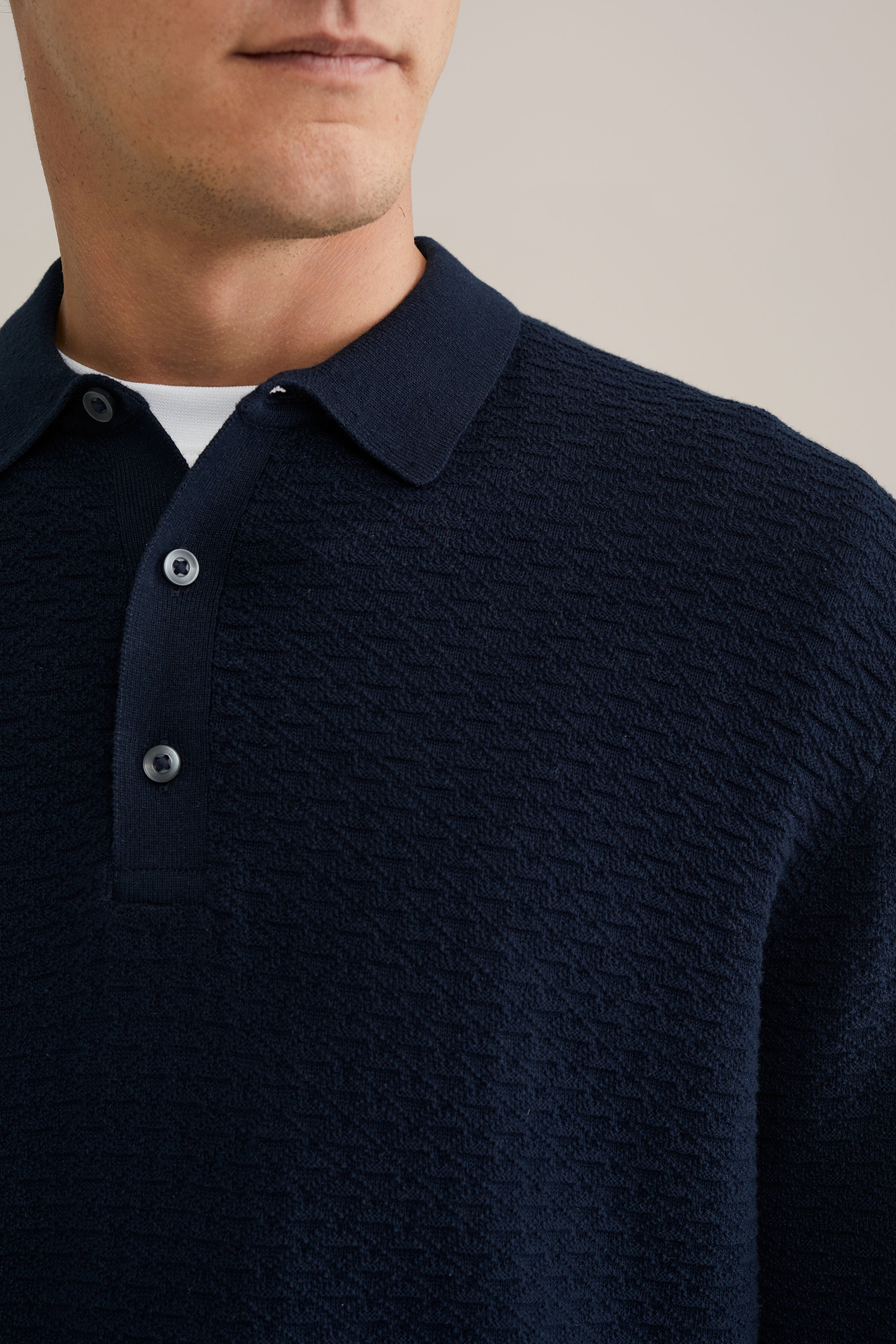 Camisa Polo de Malha Texturizada - Azul marinho