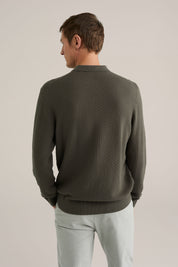 Camisa Polo de Malha Texturizada - Verde oliva