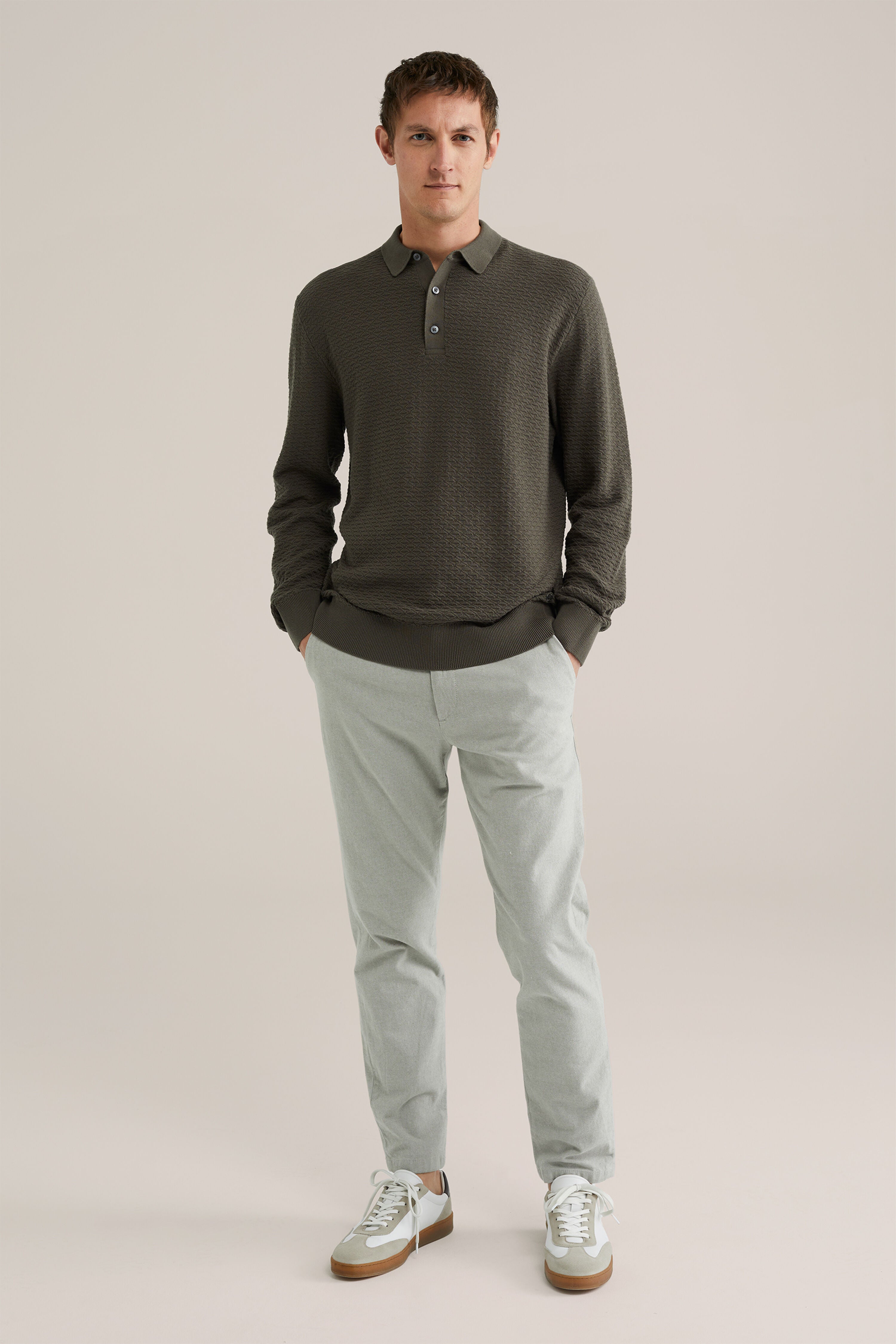 Camisa Polo de Malha Texturizada - Verde oliva