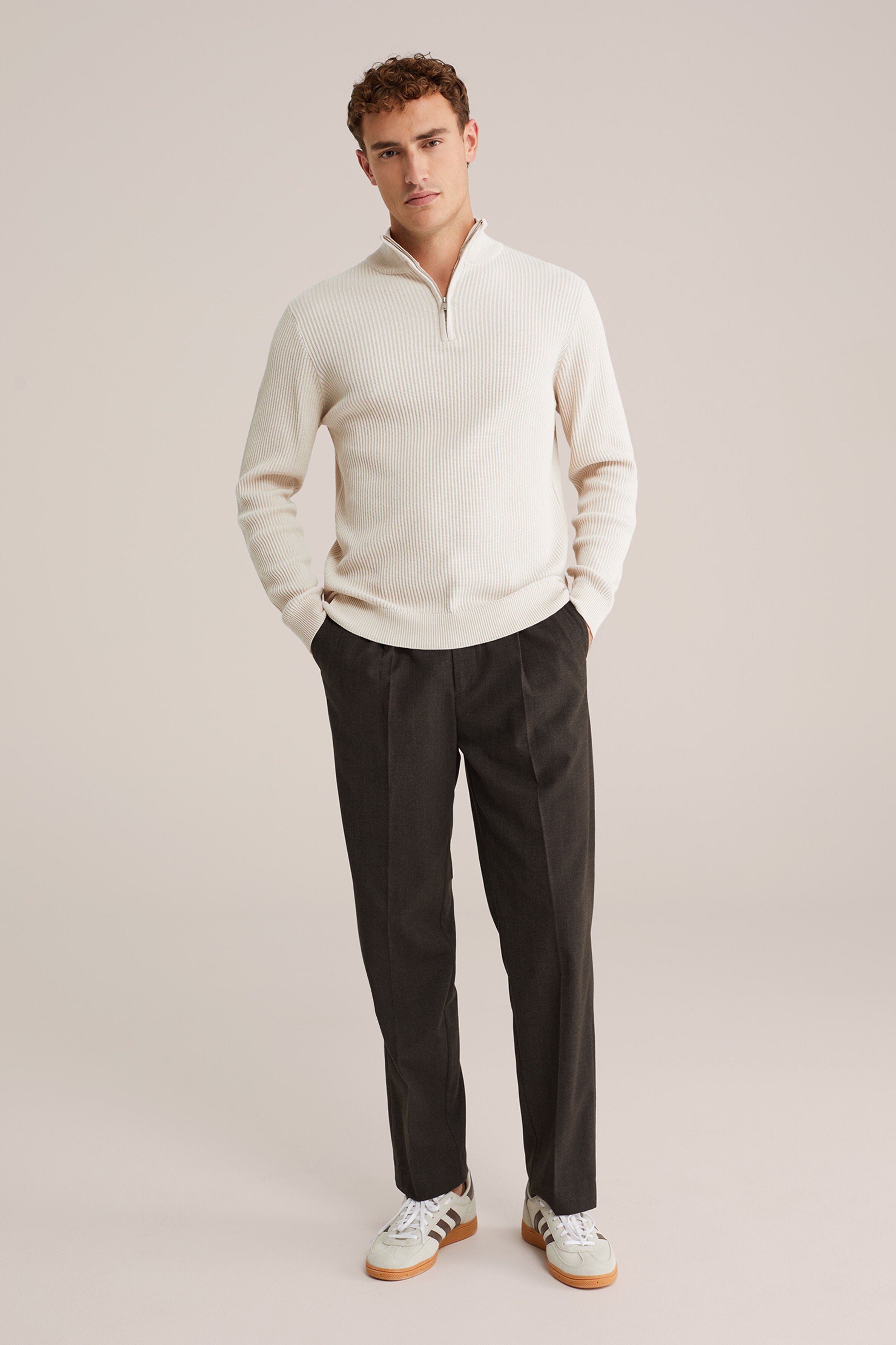 Suéter de Corte Regular com Zíper - Bege