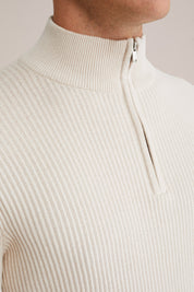 Suéter de Corte Regular com Zíper - Bege