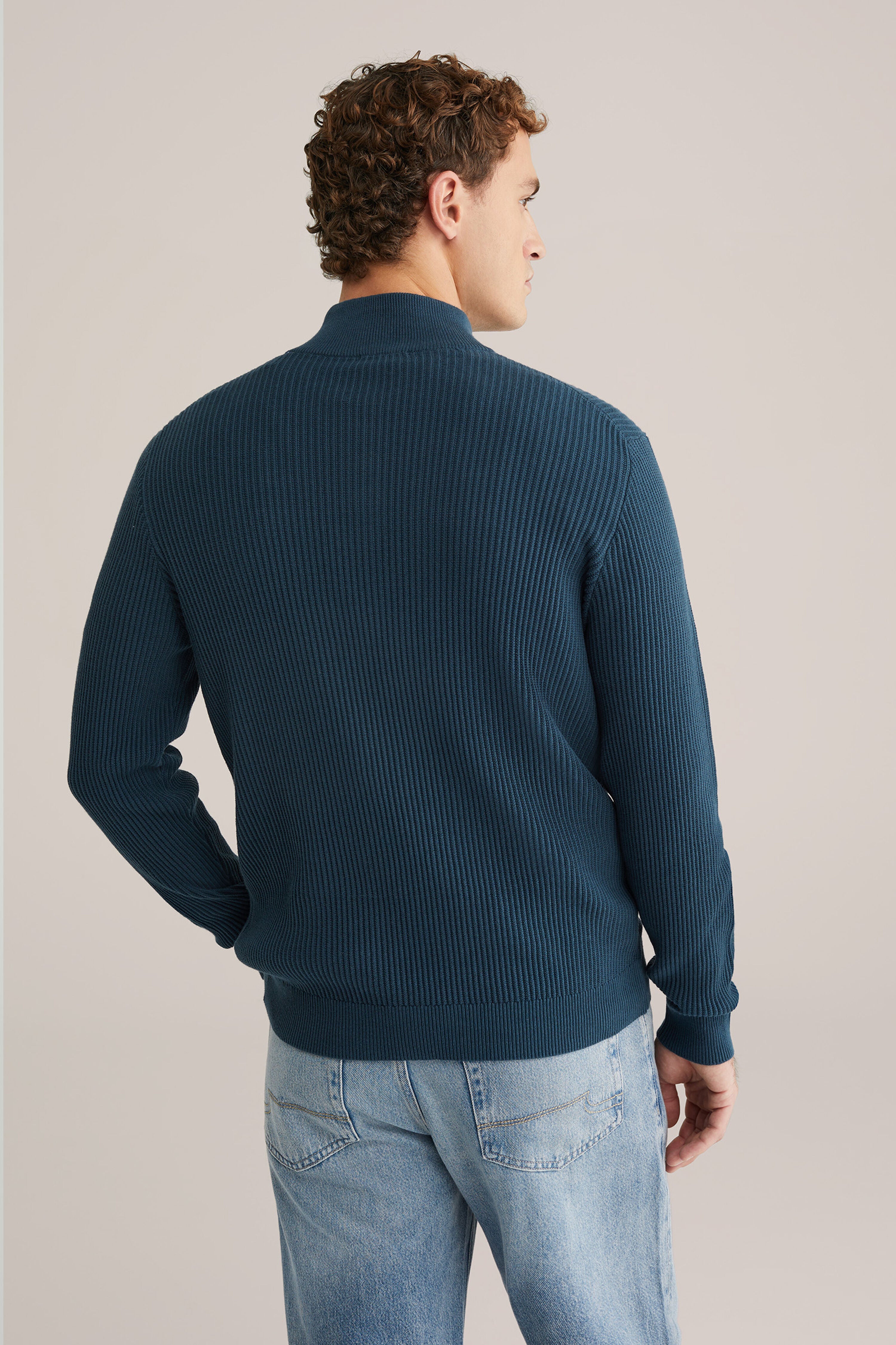 Suéter de Corte Regular com Zíper - Azul