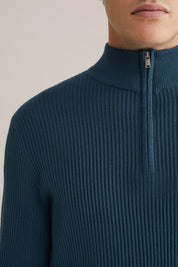 Suéter de Corte Regular com Zíper - Azul