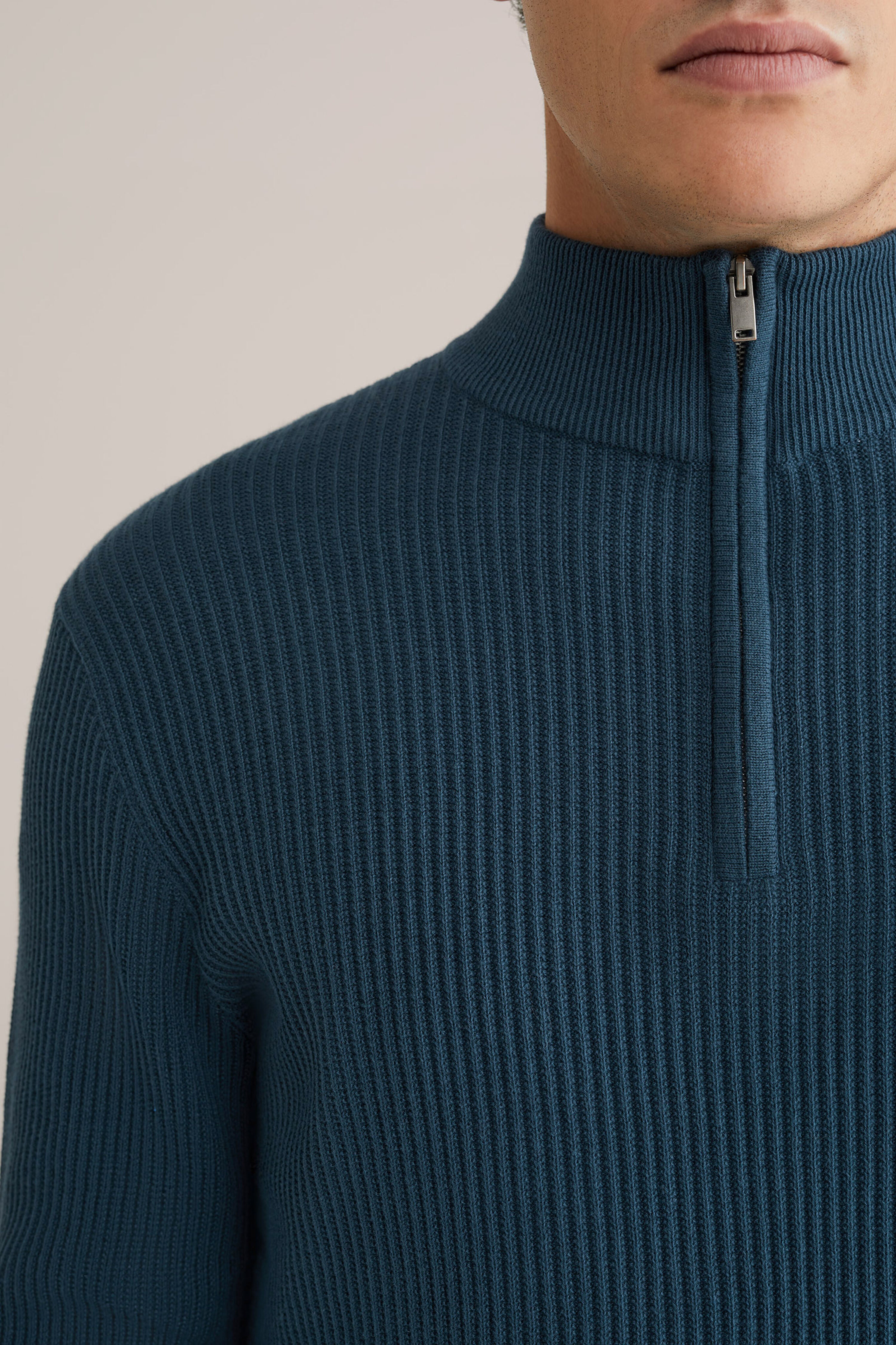 Suéter de Corte Regular com Zíper - Azul