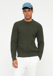 Suéter Masculino Gola Redonda Texturizado - Verde