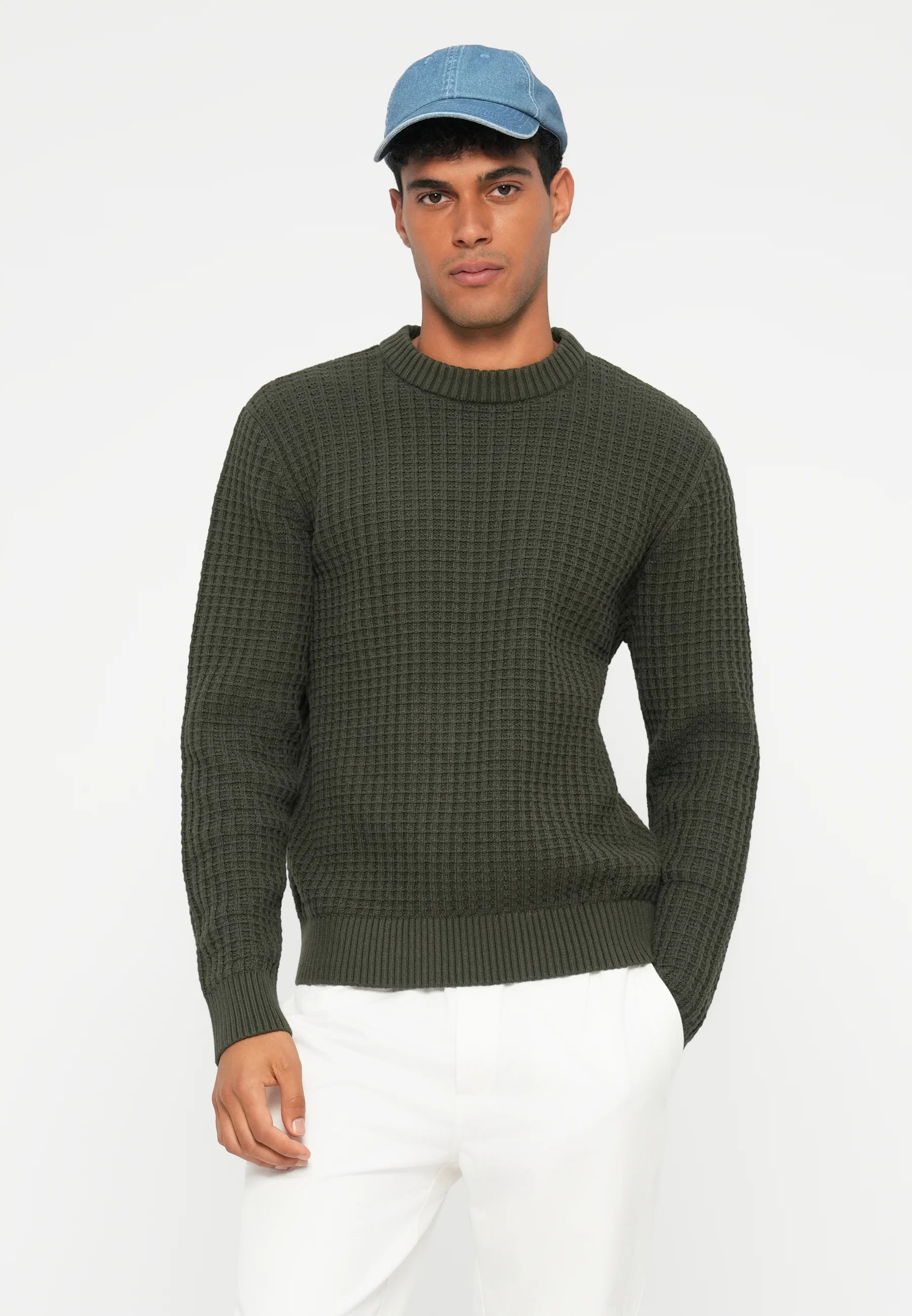 Suéter Masculino Gola Redonda Texturizado - Verde