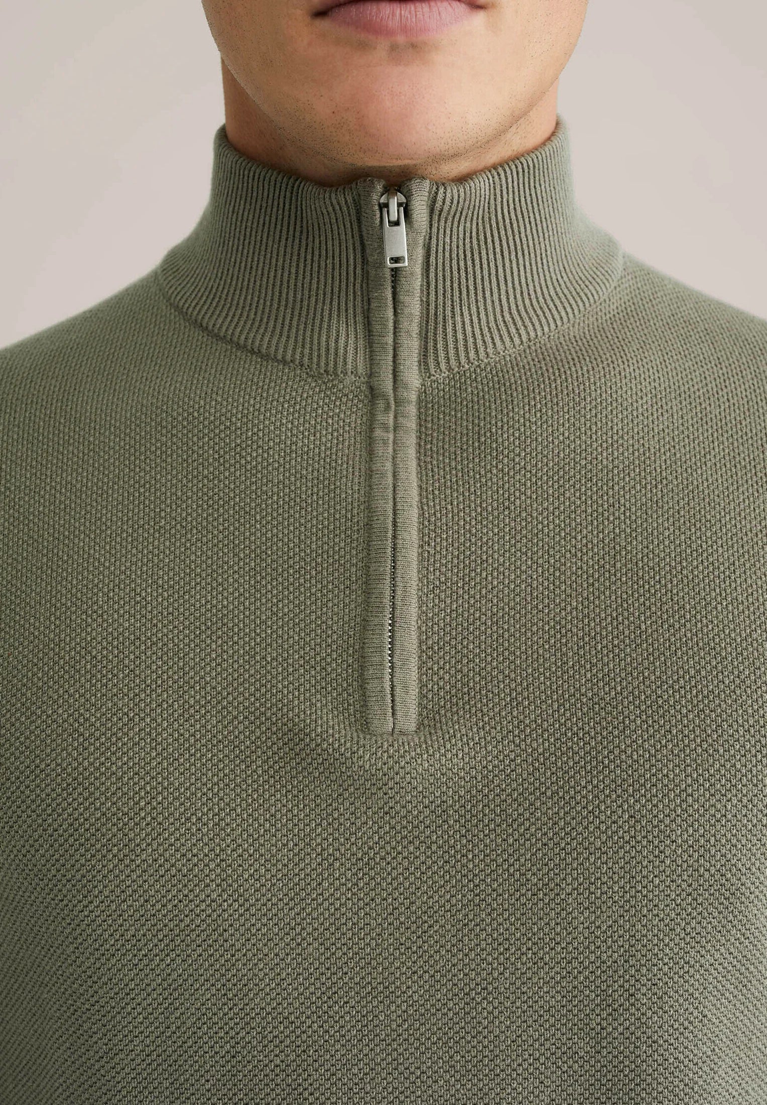 Suéter Masculino em Algodão com Gola Troyer e Zíper - Verde musgo