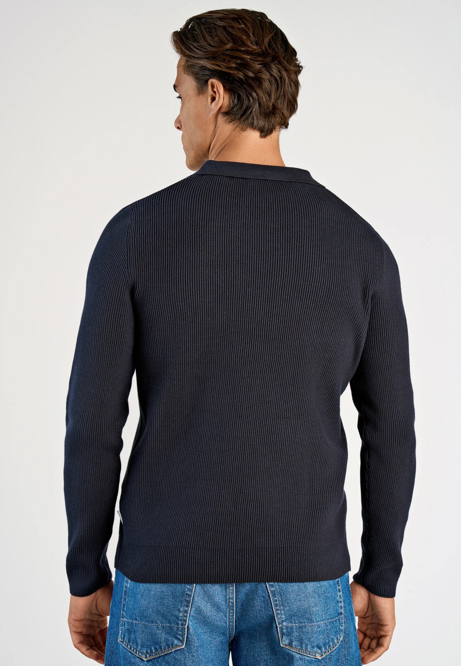 Camiseta Polo Masculina Texturizada Manga Longa - Azul marinho