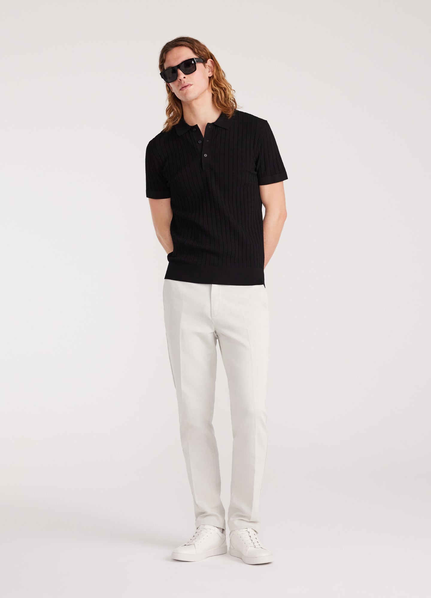 Camisa Gola Polo e Textura - Preto