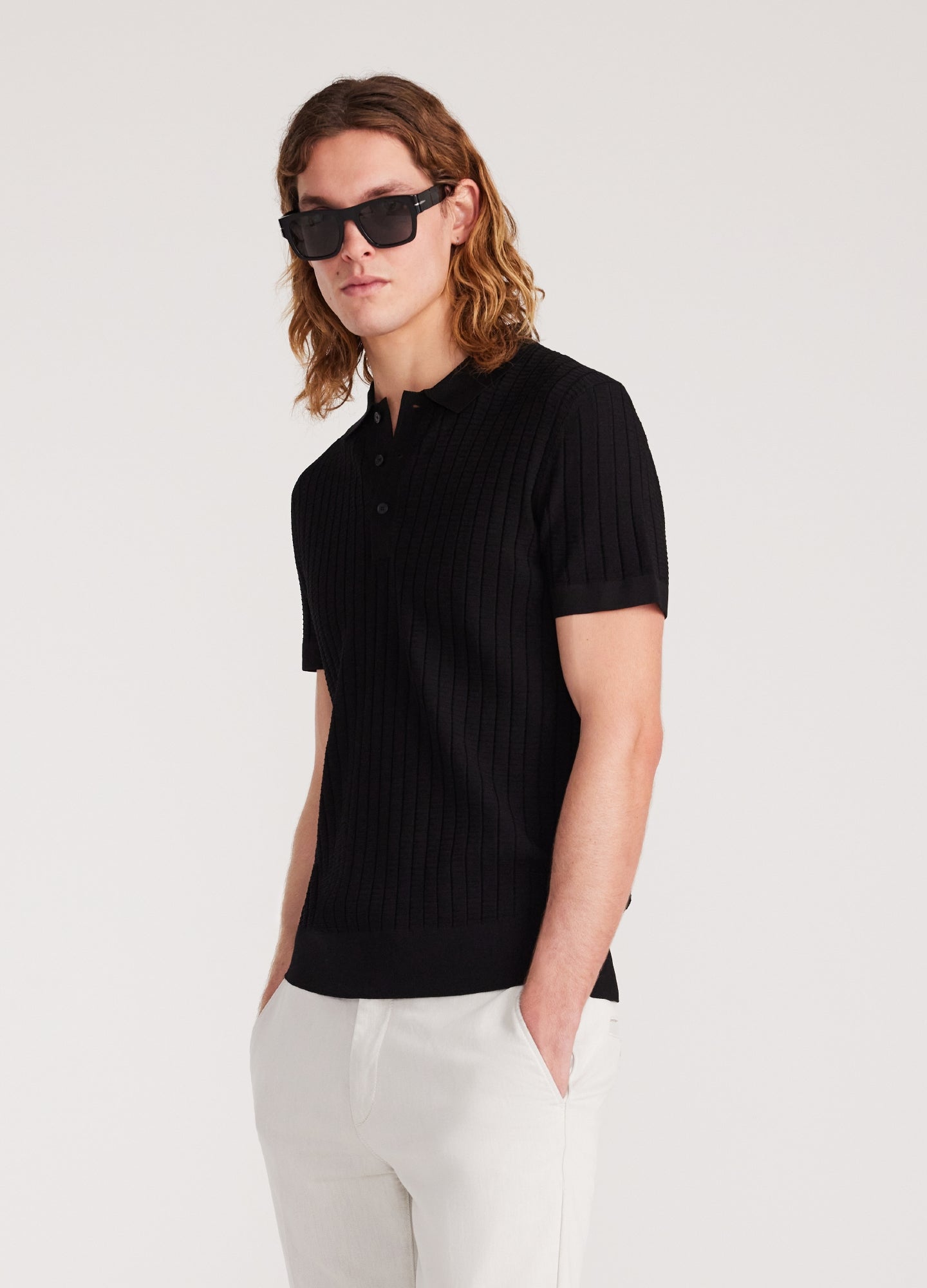 Camisa Gola Polo e Textura - Preto