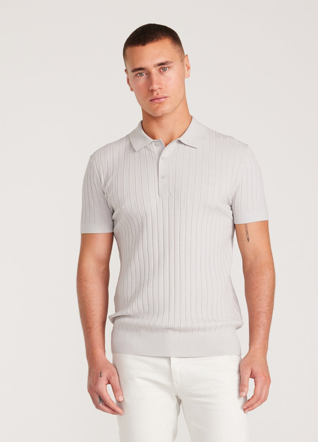 Camisa Gola Polo e Textura - Prata