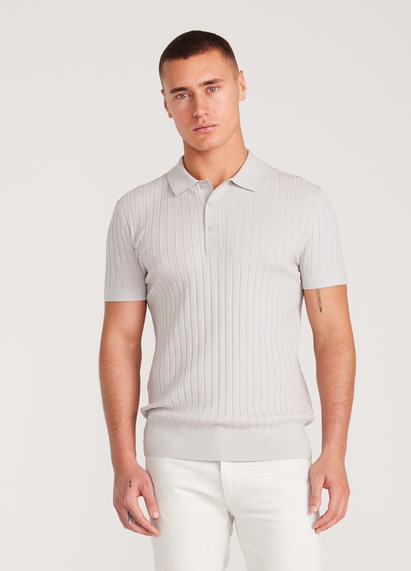 Camisa Gola Polo e Textura - Prata