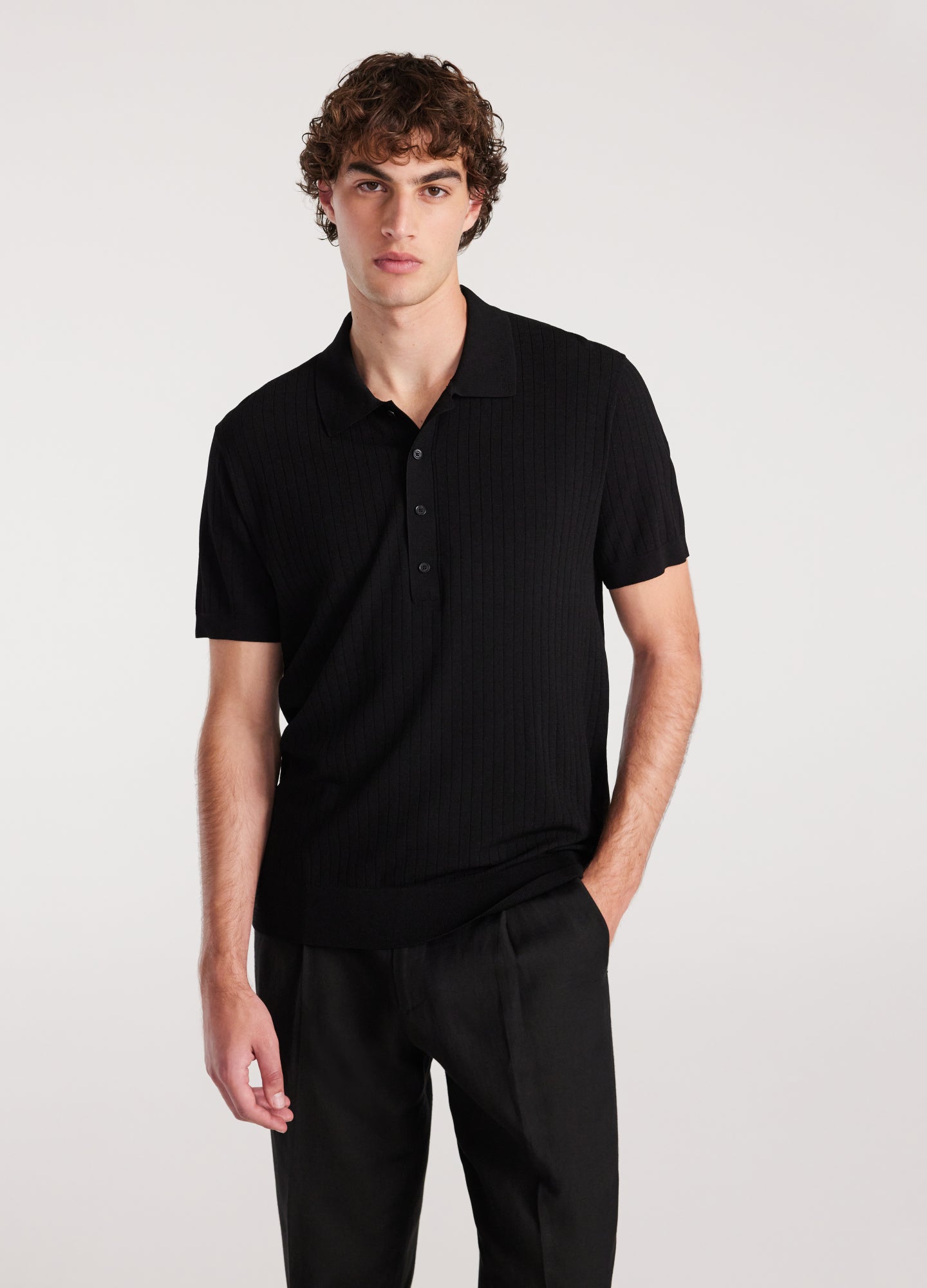 Camisa Polo com Listras Translúcidas - Preto