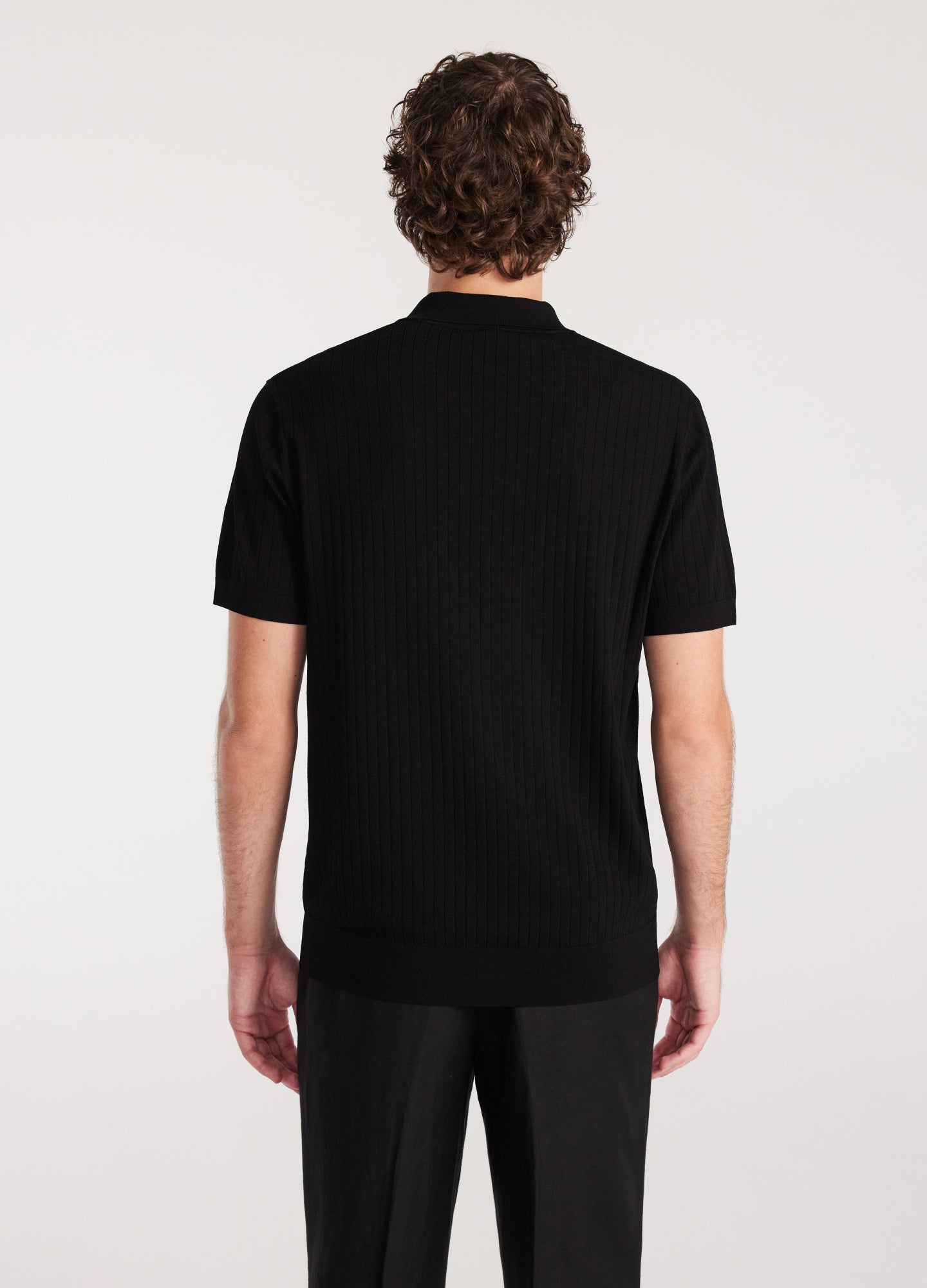Camisa Polo com Listras Translúcidas - Preto