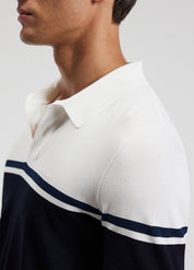 Camisa Polo em Algodão Listrado - Azul Marinho