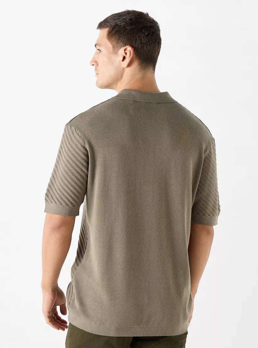 Camiseta Polo Texturizada Listrada - Marrom