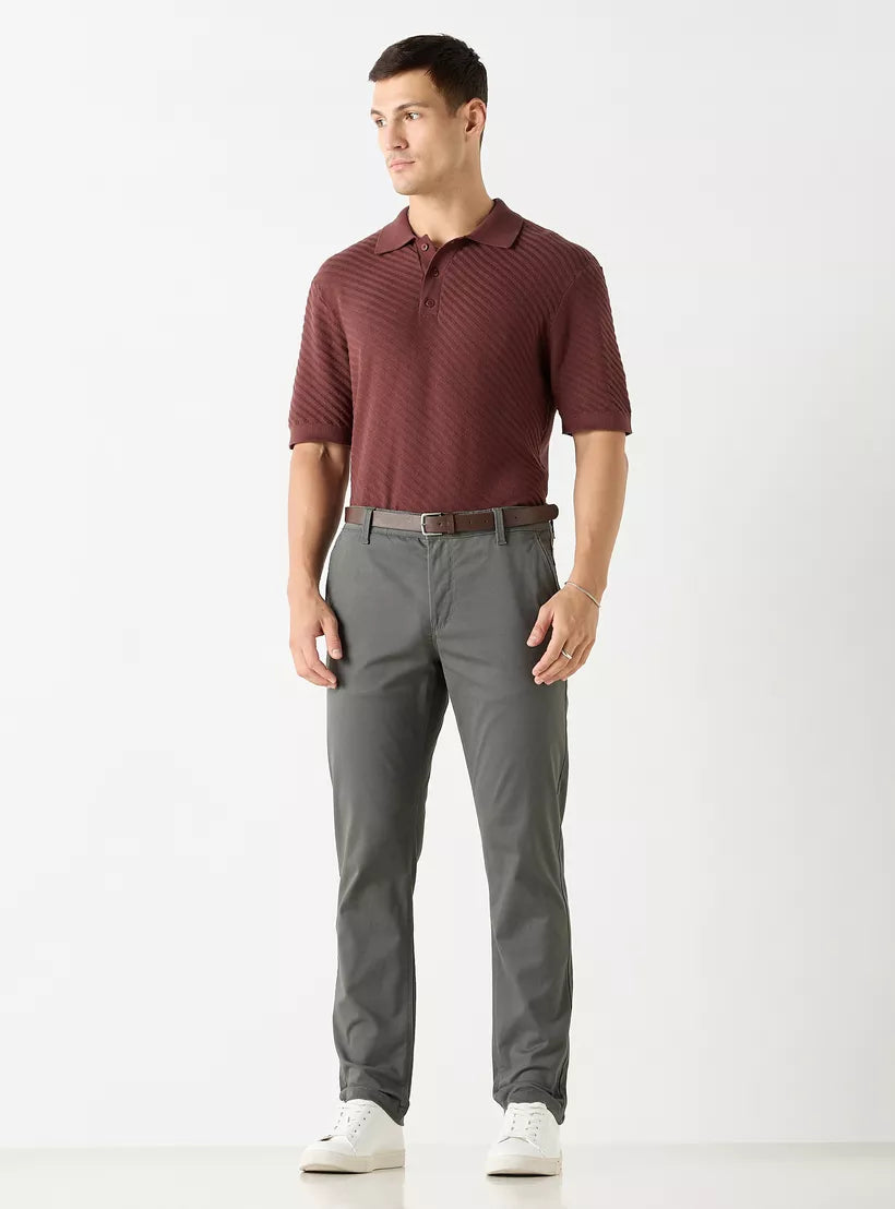 Camiseta Polo Texturizada Listrada - Bordô
