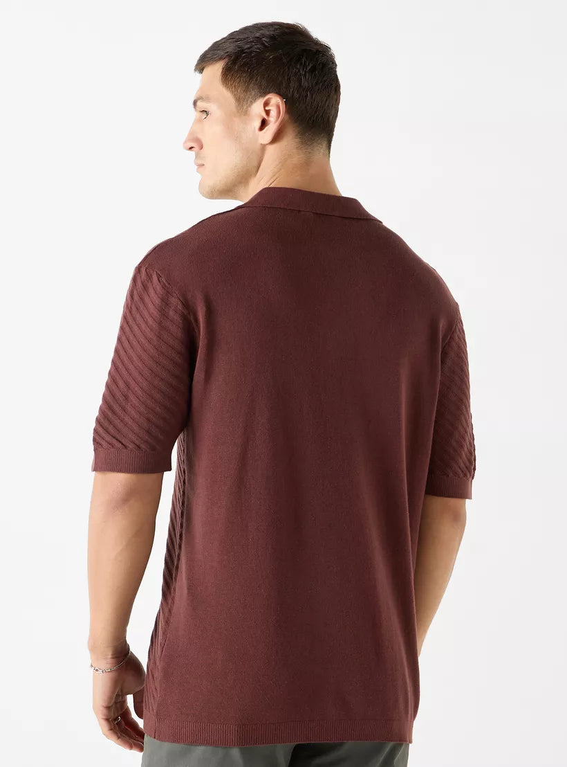 Camiseta Polo Texturizada Listrada - Bordô