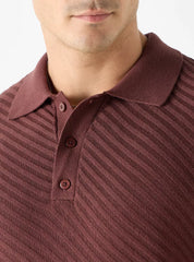 Camiseta Polo Texturizada Listrada - Bordô