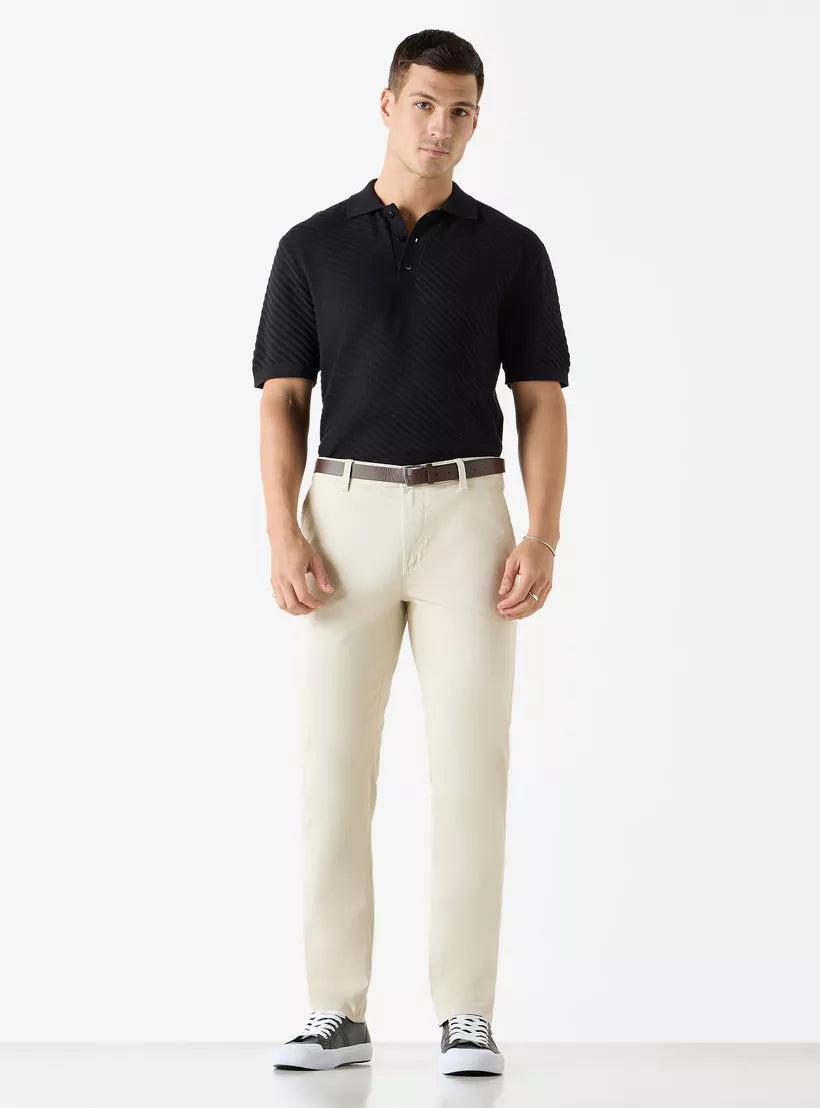 Camiseta Polo Texturizada Listrada - Preto