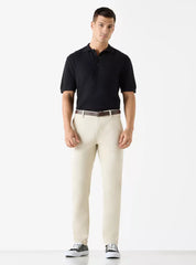 Camiseta Polo Texturizada Listrada - Preto