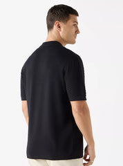 Camiseta Polo Texturizada Listrada - Preto