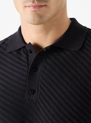Camiseta Polo Texturizada Listrada - Preto
