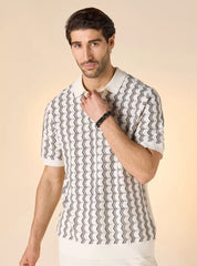 Camiseta Polo Masculina Estampa Geométrica - Vista Frontal