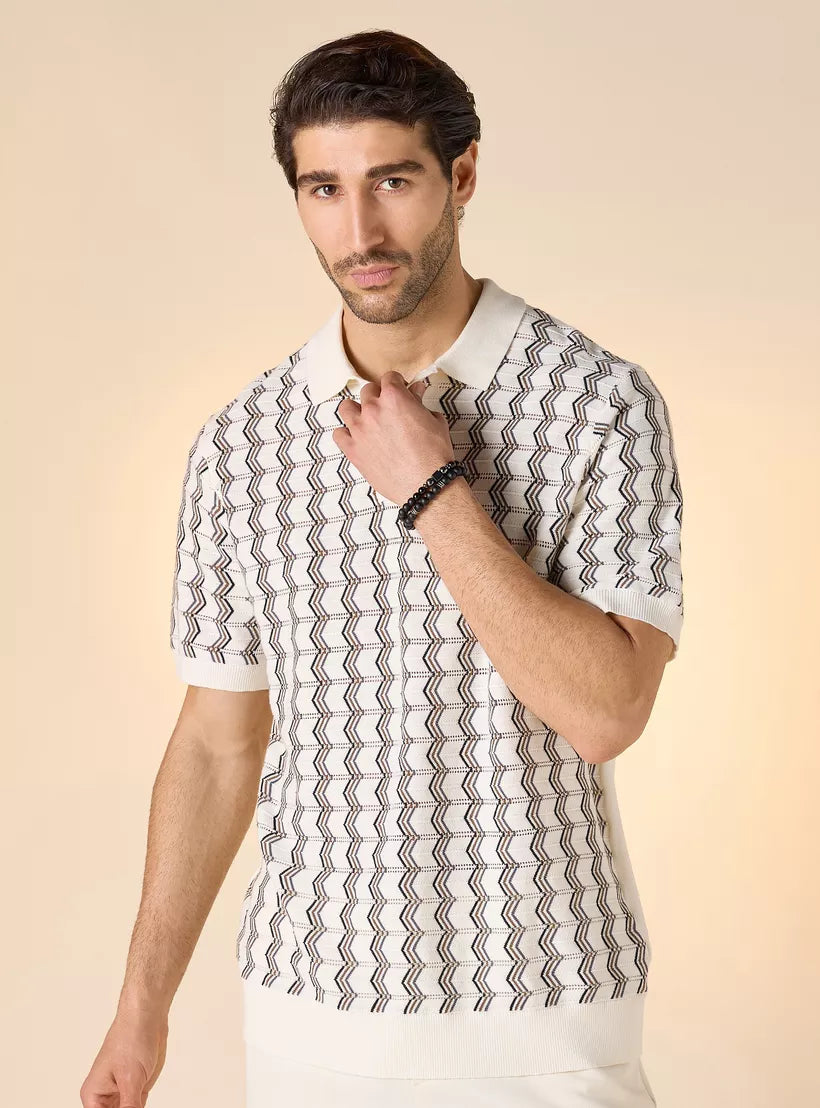 Camiseta Polo Masculina Estampa Geométrica - Vista Frontal