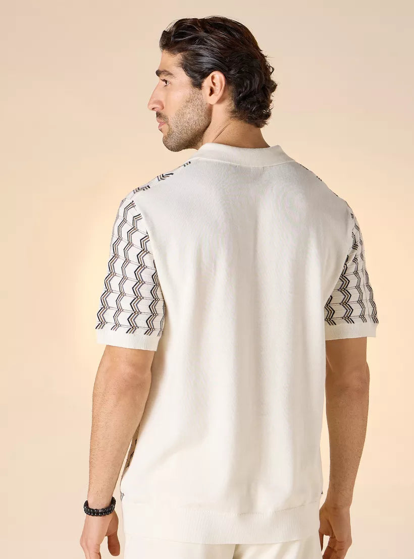 Camiseta Polo Masculina Estampa Geométrica - Vista Traseira