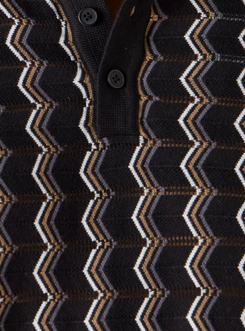 Camiseta Polo com Estampa Geométrica - Preto