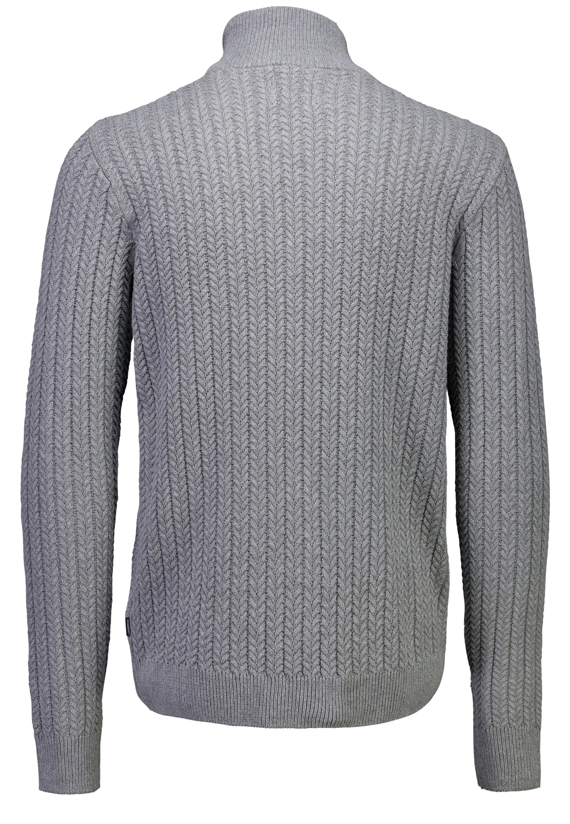 Cardigan Texturizado em Tricô com Gola Alta e Zíper - Cinza
